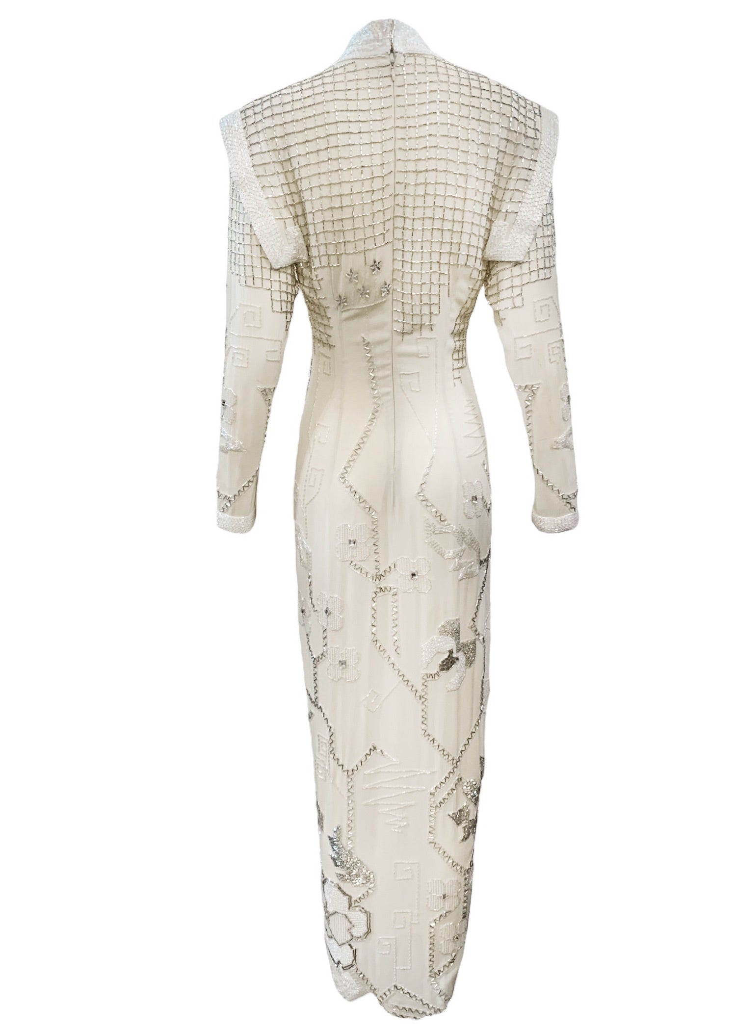 Fabrice Fabulous 80s Ivory Silk  Beaded Gown with Stars and Diamonds BACK
