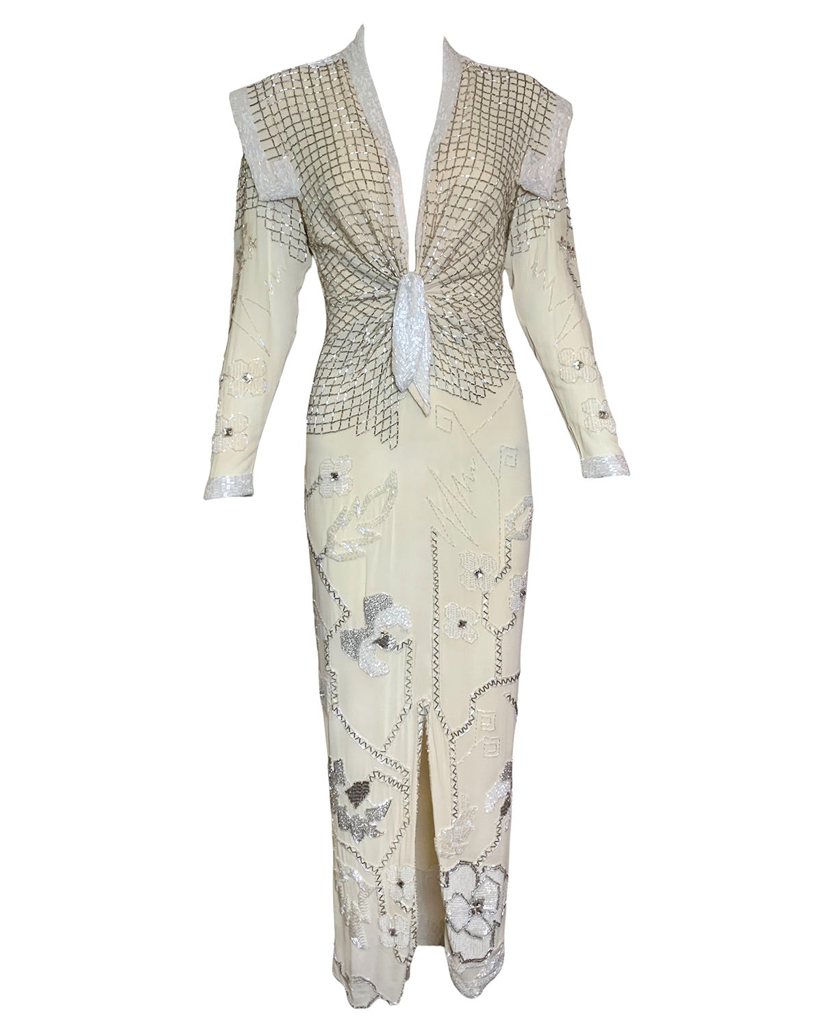 Fabrice Fabulous 80s Ivory Silk  Beaded Gown with Stars and Diamonds FRONT