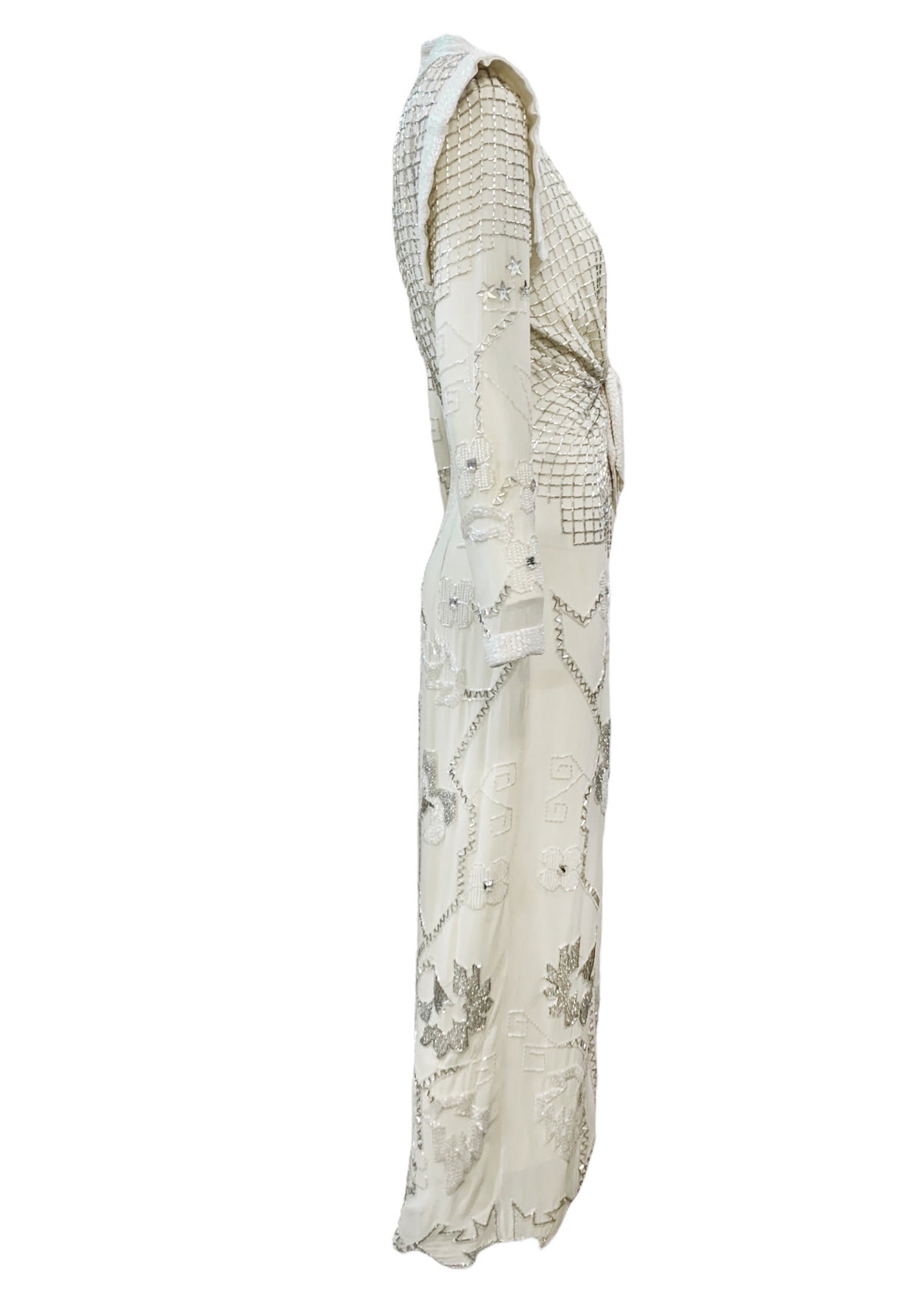 Fabrice Fabulous 80s Ivory Silk  Beaded Gown with Stars and Diamonds SIDE