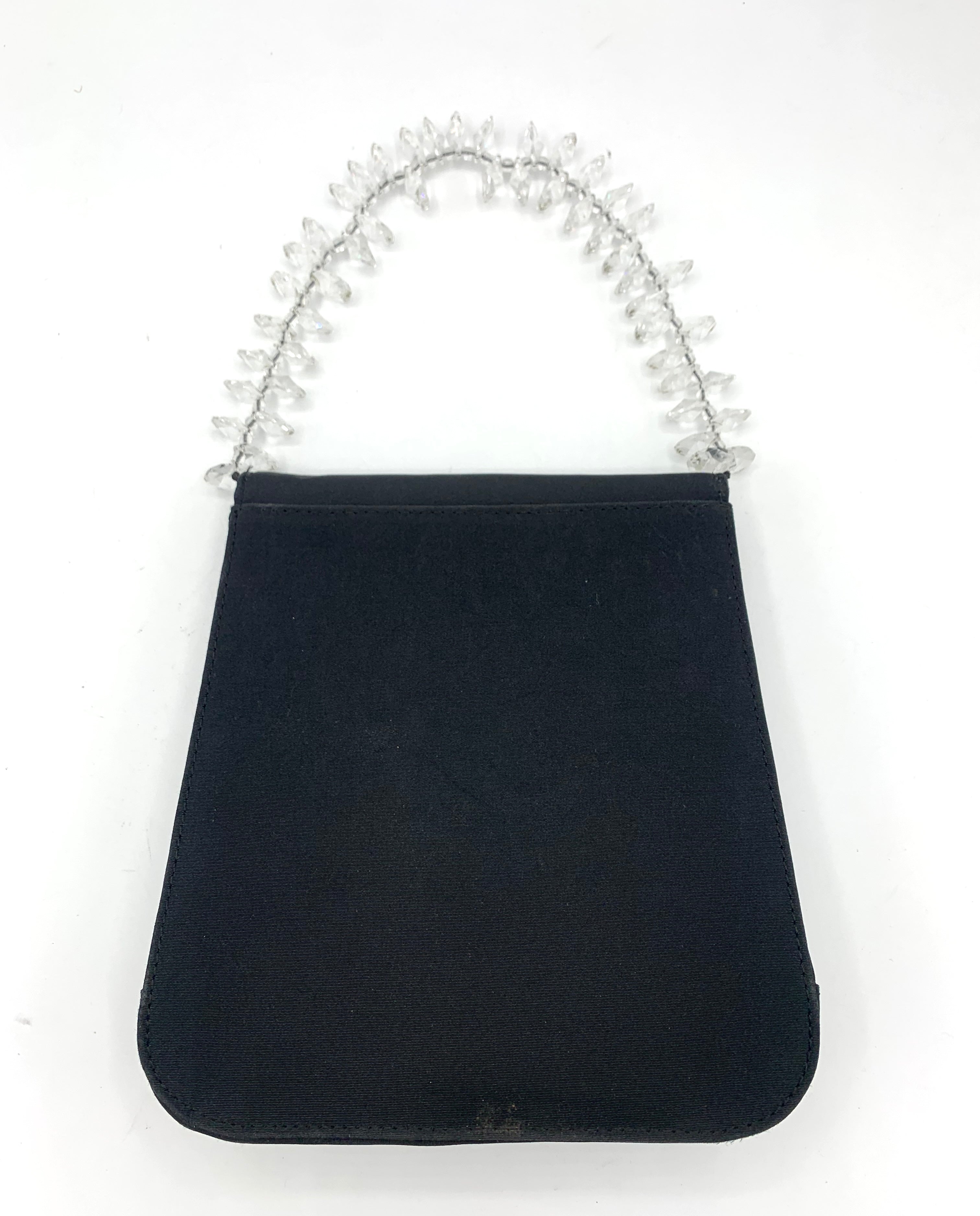 Casadei Black Satin Bag with Simulated Crystal Handle, back