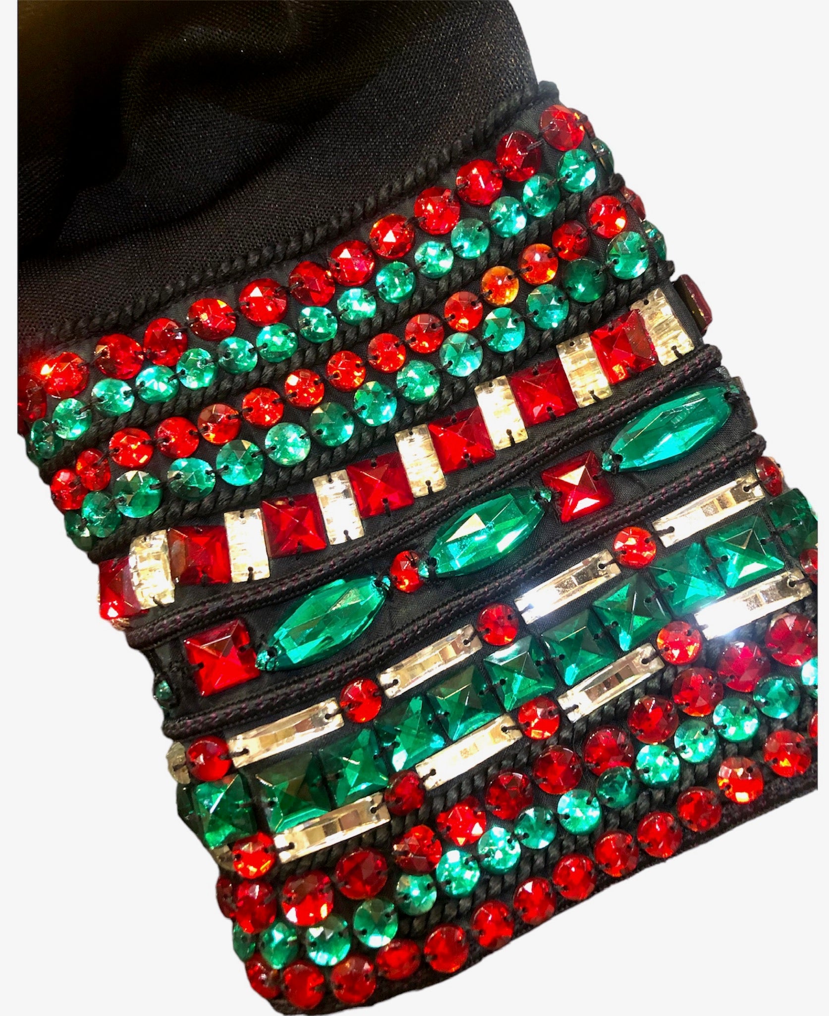  YSL Rive Gauche 80s Black Tunic with Red & Green Faux Gems DETAIL 4 of 5