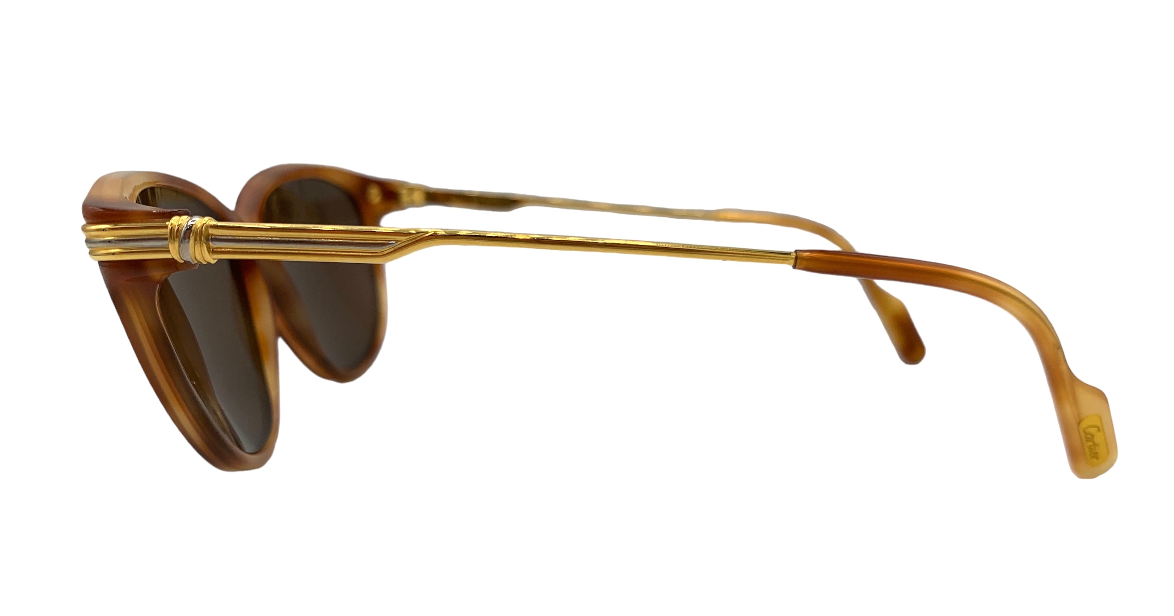 Cartier 90s Gold Plated Tortoiseshell Sunglasses, side view