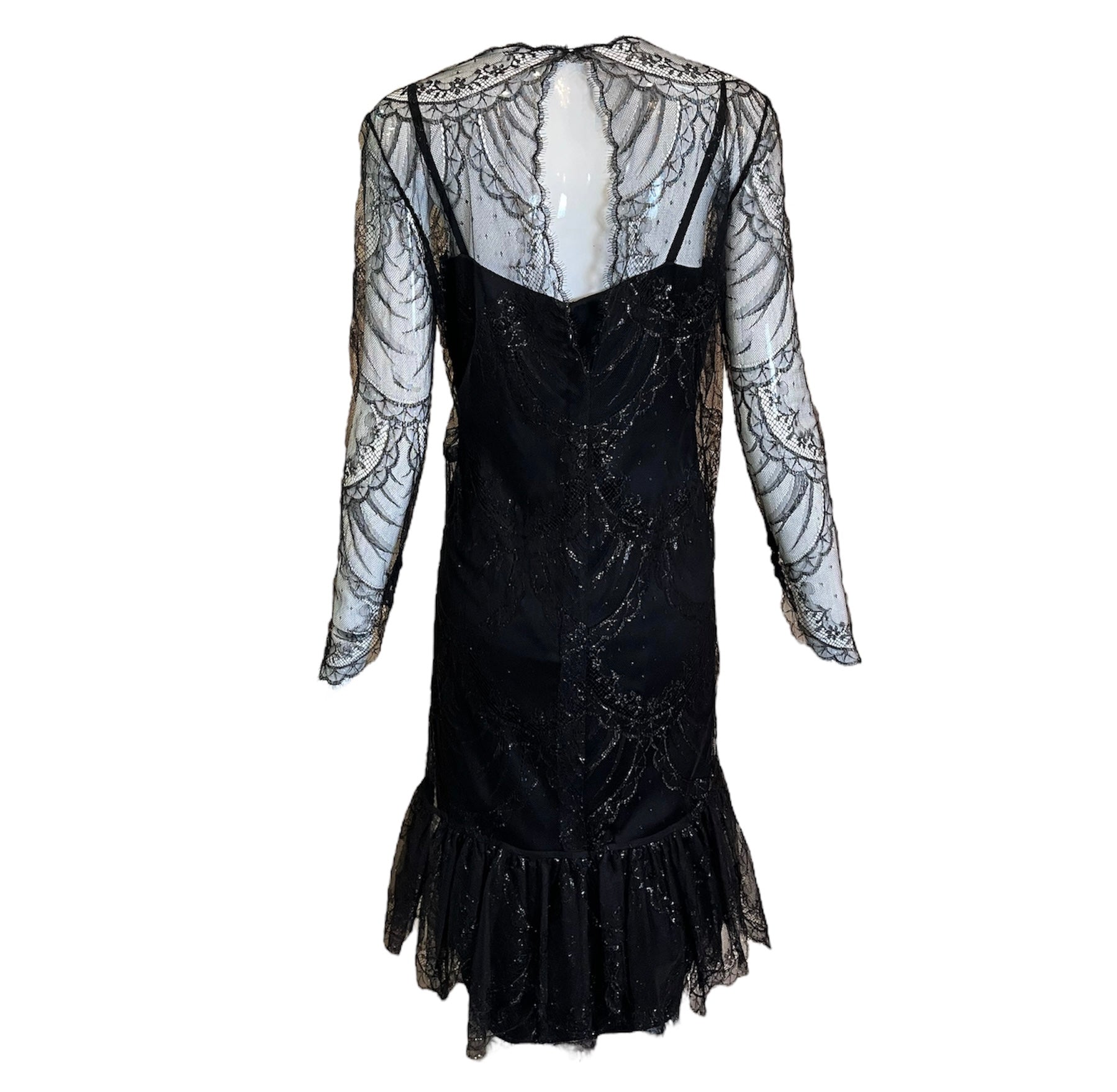 Bill Blass 80's Black Lace Dress w/ Slip BACK 3 OF 4