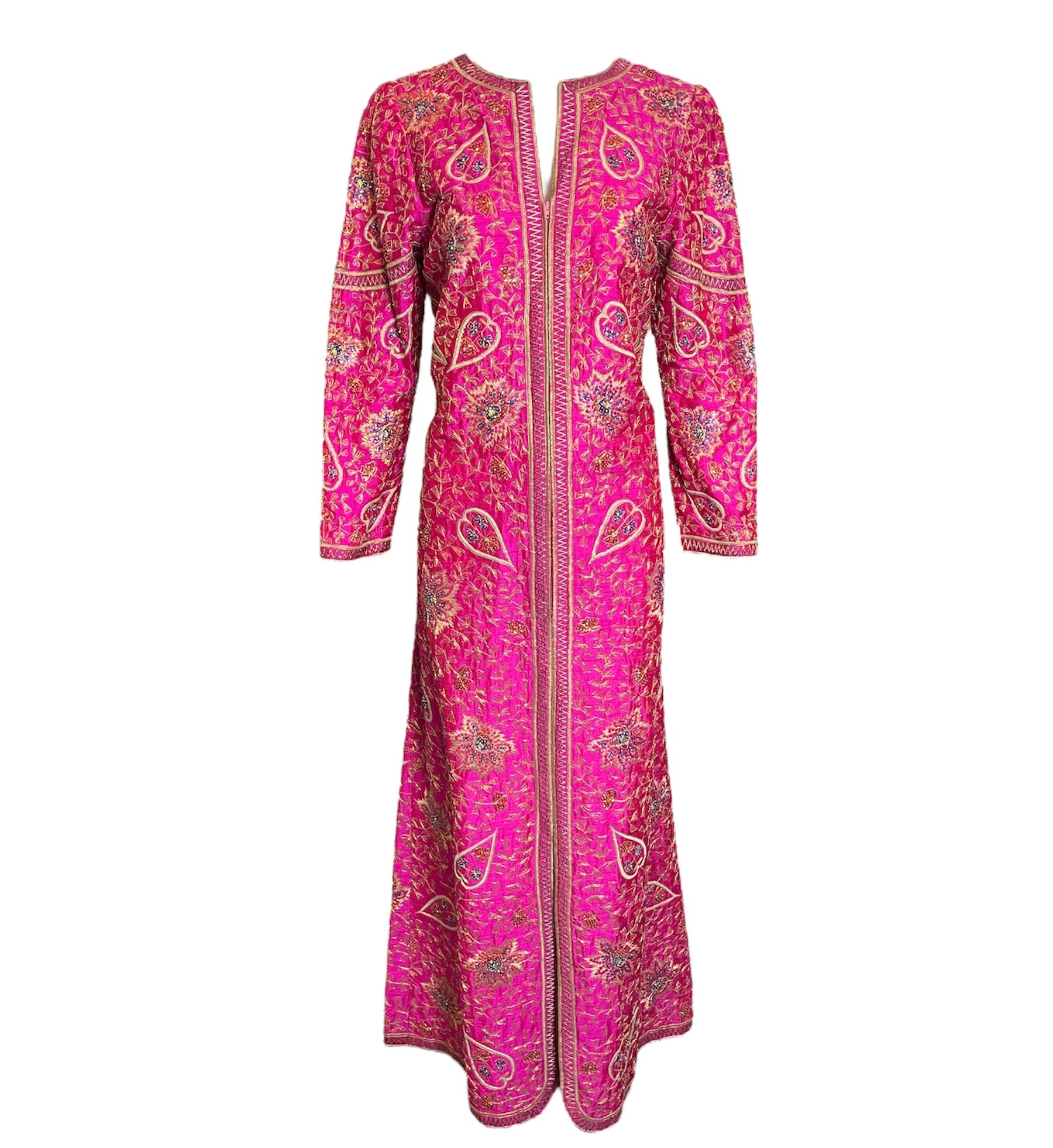 1960s Pink Paisely Beaded Embroidered Kaftan Dress FRONT PHOTO 1 OF 5