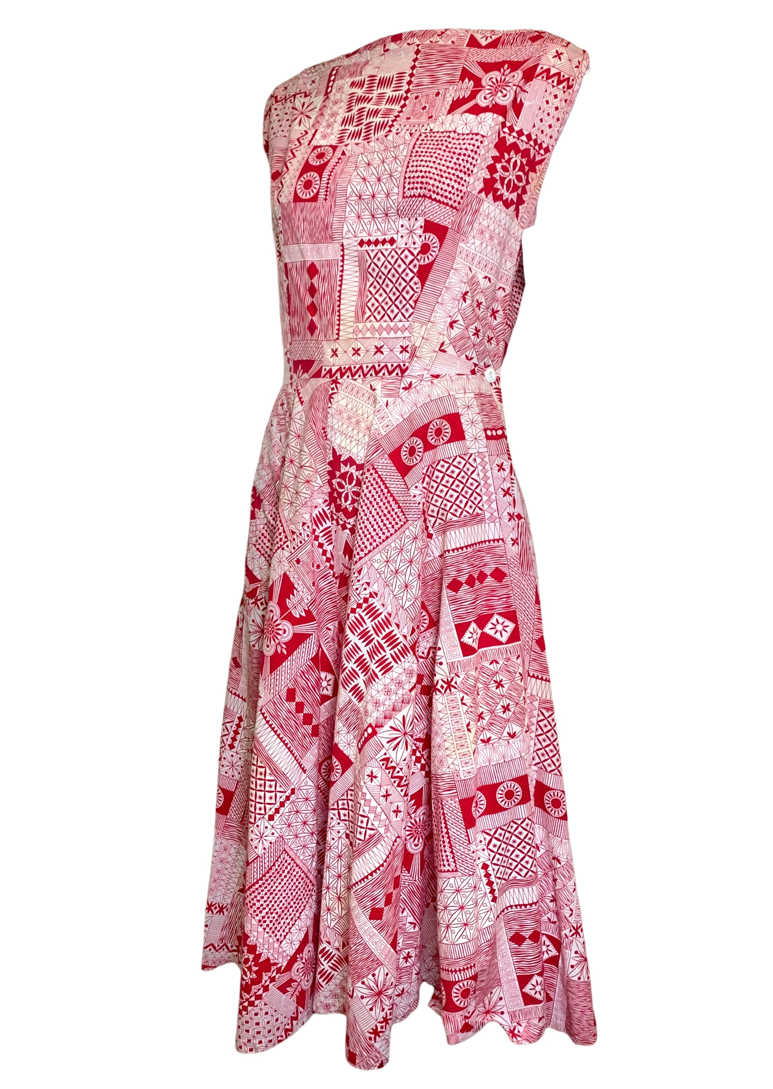 Dixie Lou Frock '50s Red Block Print Day Dress SIDE