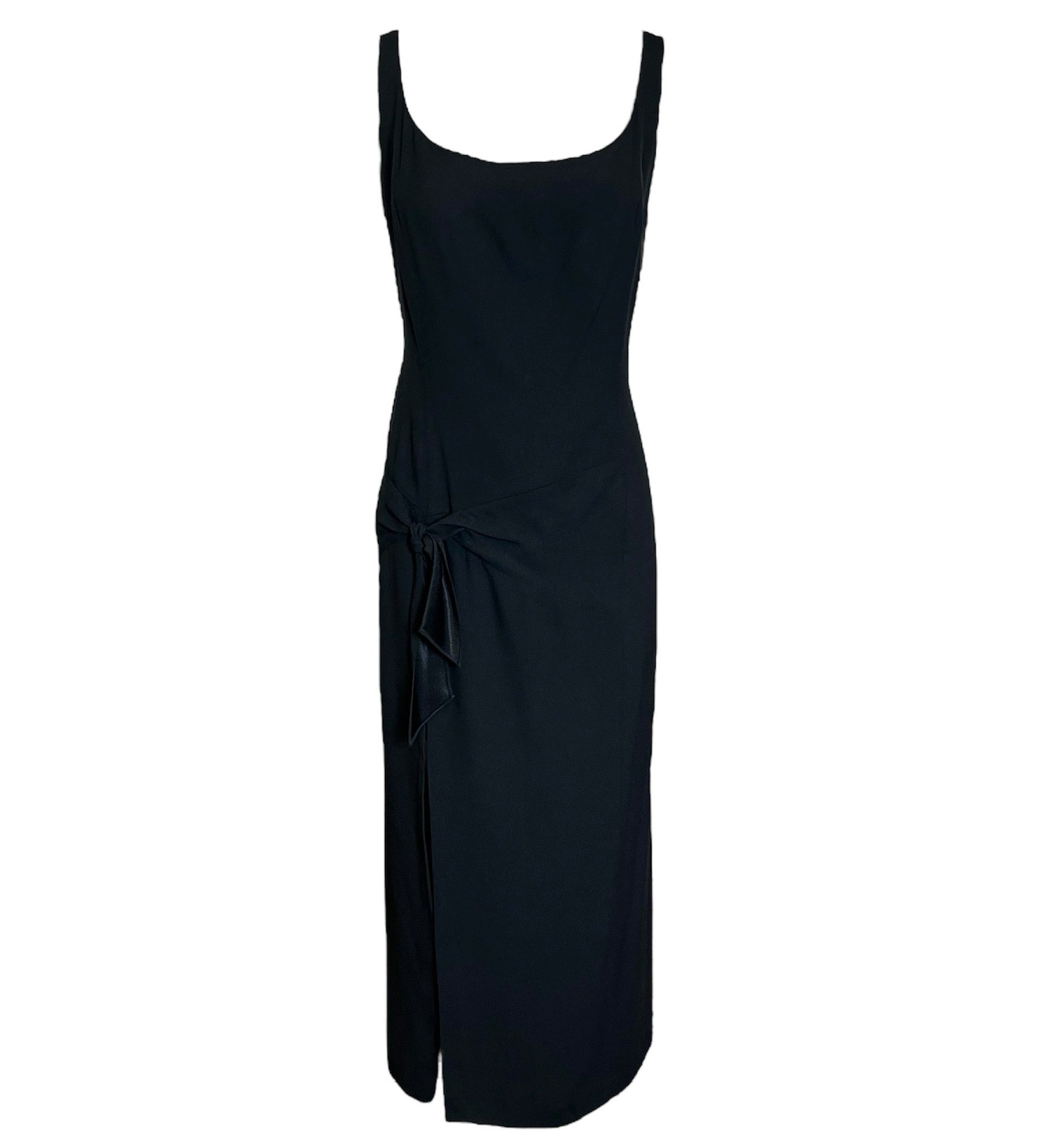 Galliano Black Crepe Silk-lined Dress with Knotted Waist FRONT PHOTO 1 OF 4