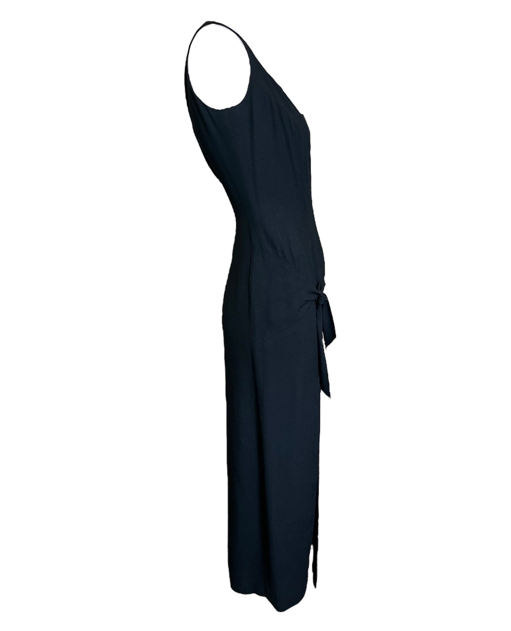 Galliano Black Crepe Silk-lined Dress with Knotted Waist SIDE PHOTO 2 OF 4