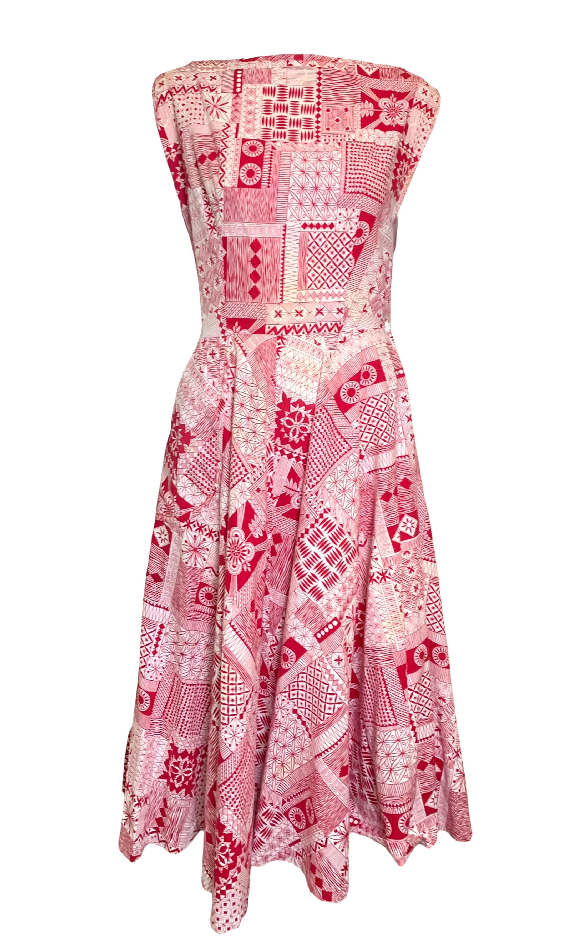 Dixie Lou Frock '50s Red Block Print Day Dress FRONT