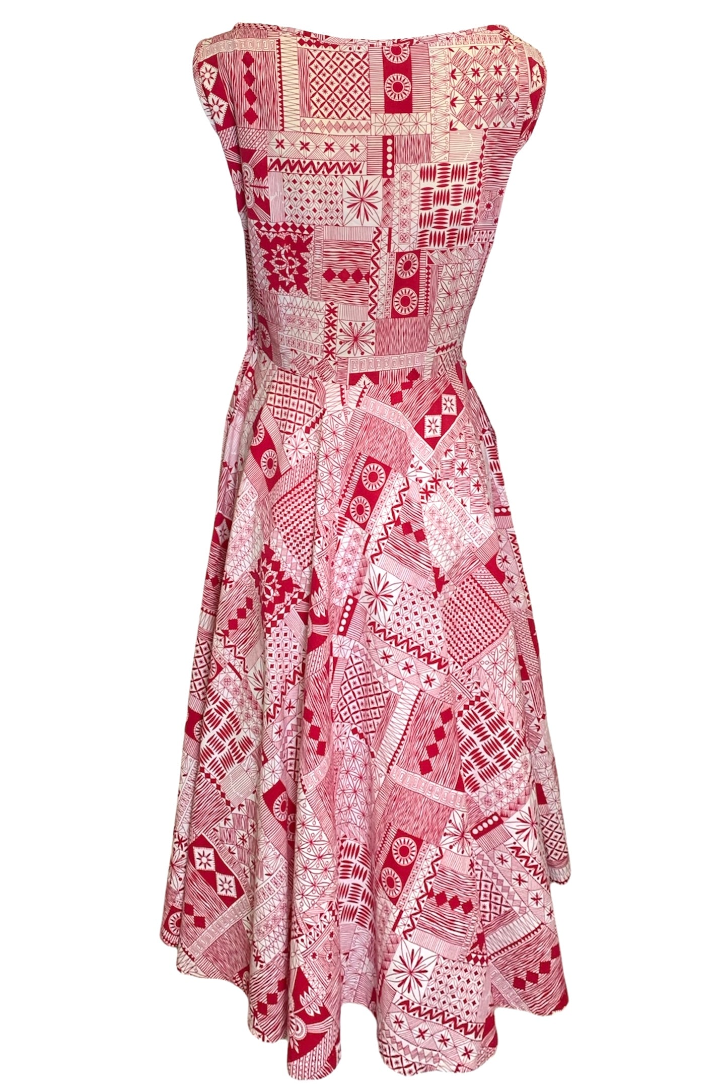 Dixie Lou Frock '50s Red Block Print Day Dress BACK