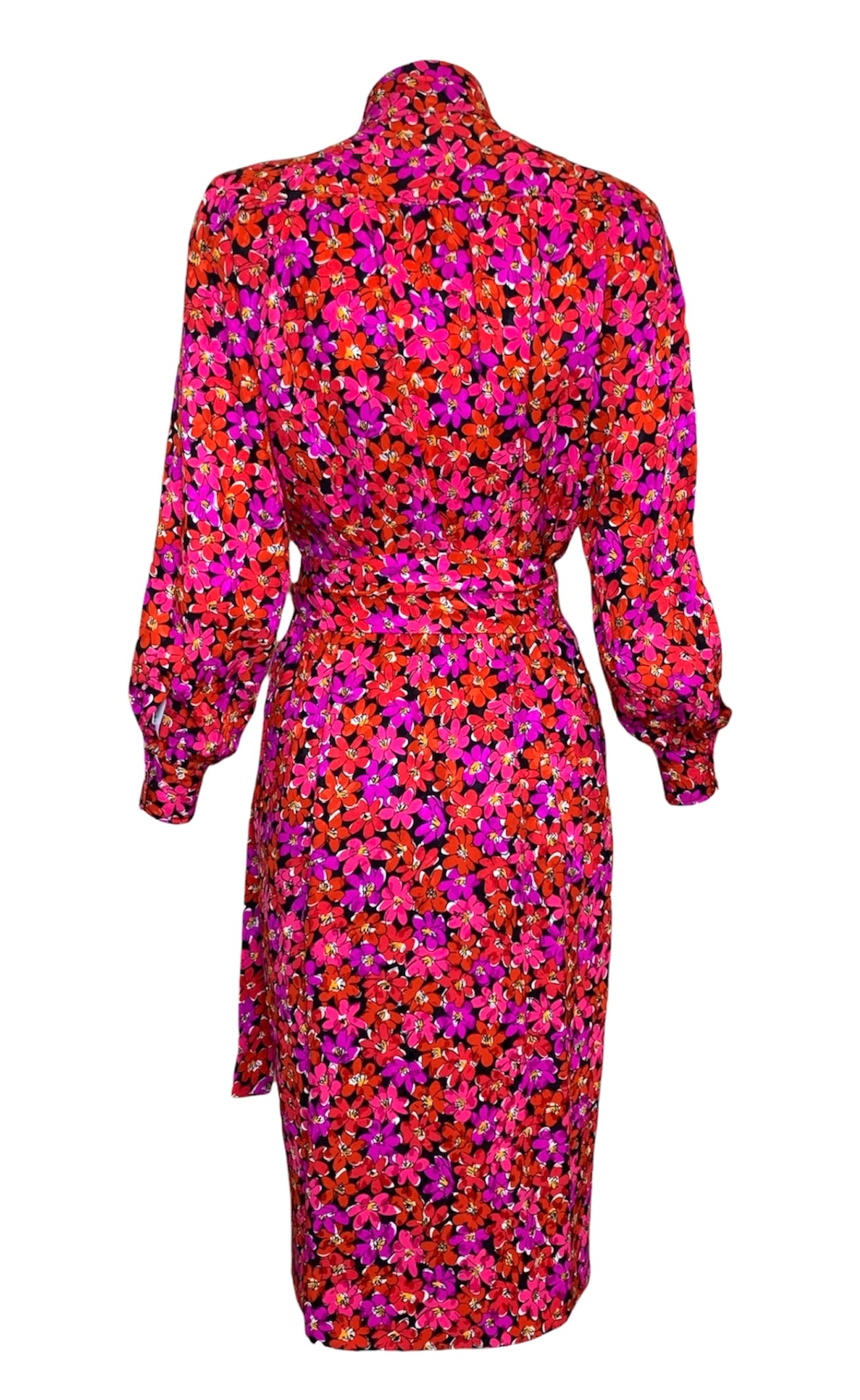 1989 Saint Laurent Magenta Silk Floral Print Dress Ensemble FULL ENSEMBLE BACK