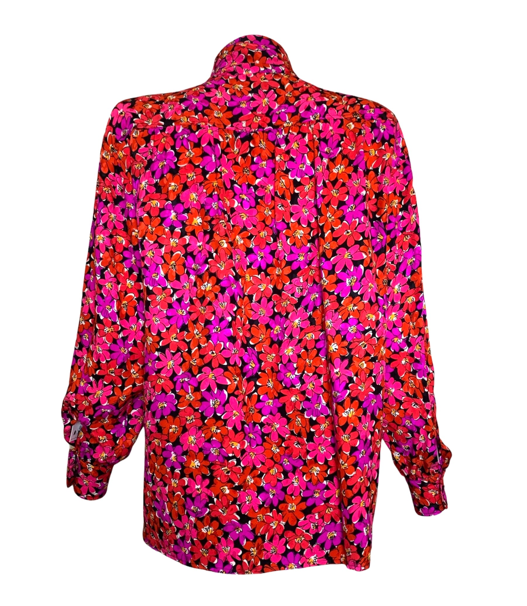 1989 Saint Laurent Magenta Silk Floral Print Dress Ensemble BLOUSE BACK