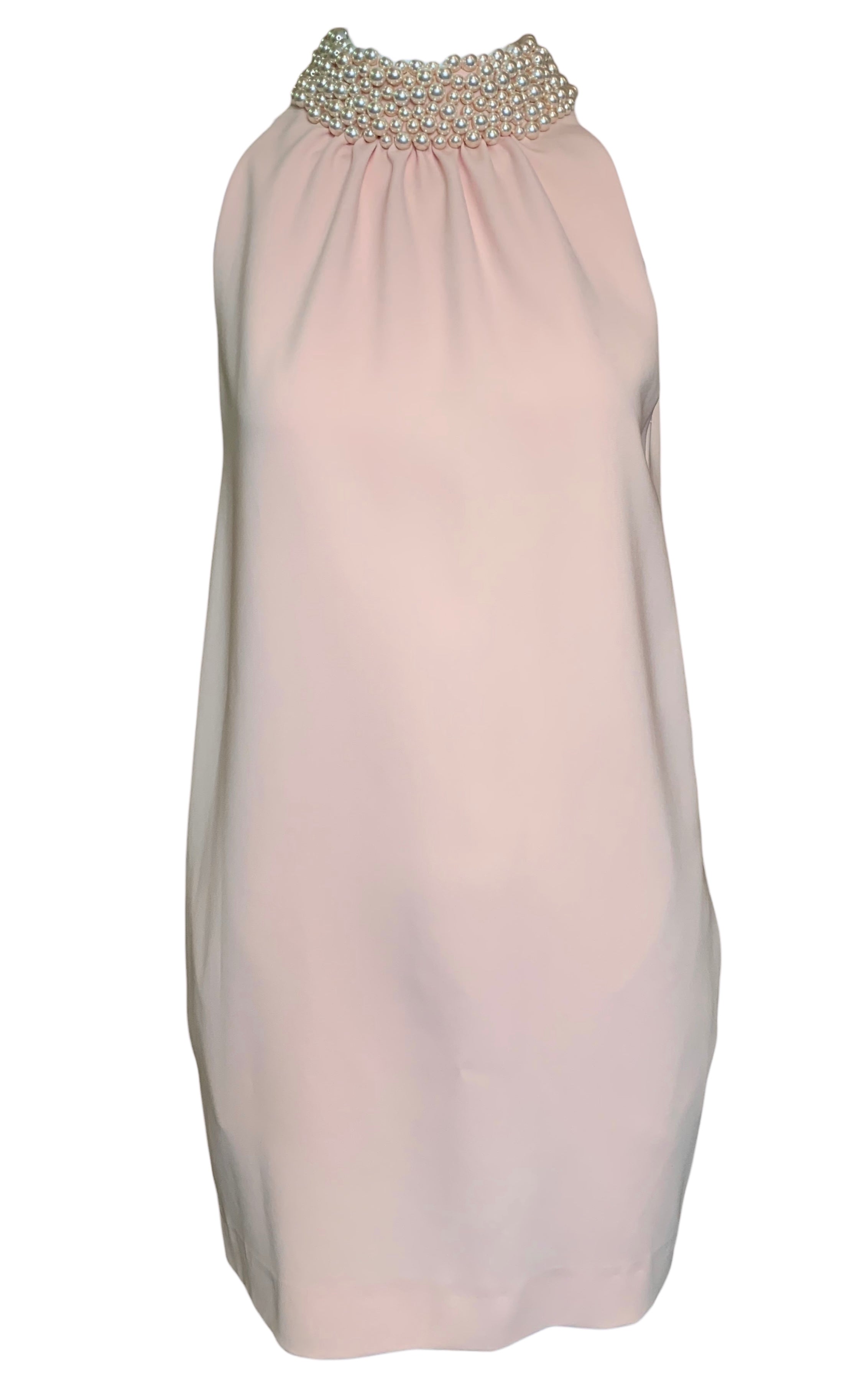 2000s Moschino Pale Pink Pearl Collar Necklace Shift Dress