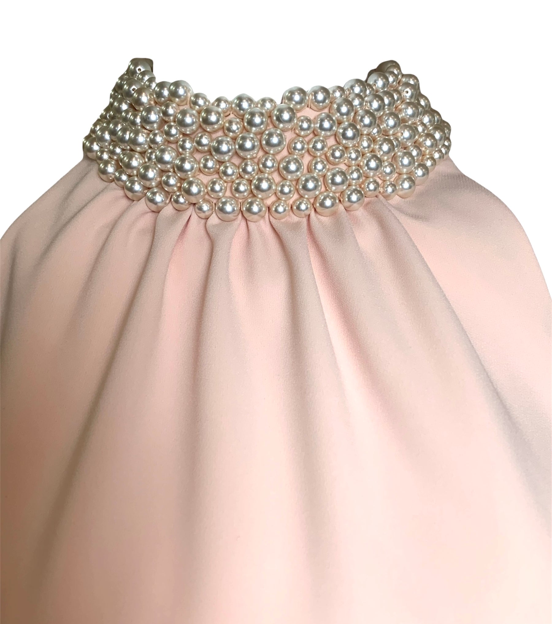 2000s Moschino Pale Pink Pearl Collar Necklace Shift Dress, detail