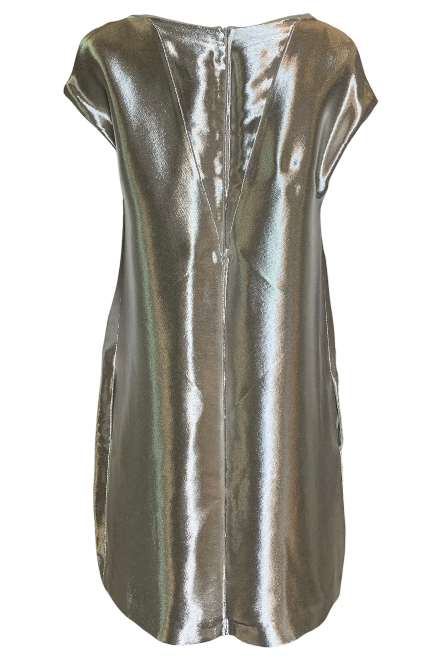 Fendi Silver Reflective Space Age Bow-Front Shift Dress BACK