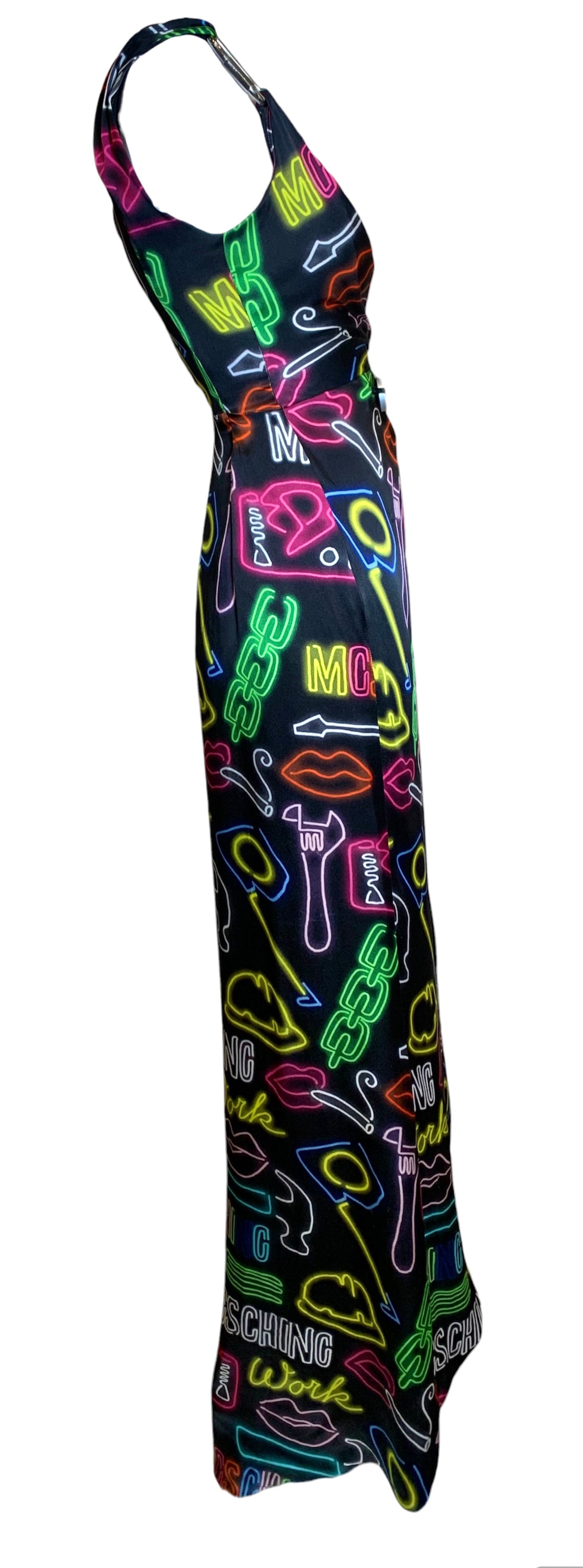 Moschino Couture SS 2016 Neon Sign Novelty Print Silk Gown SIDE