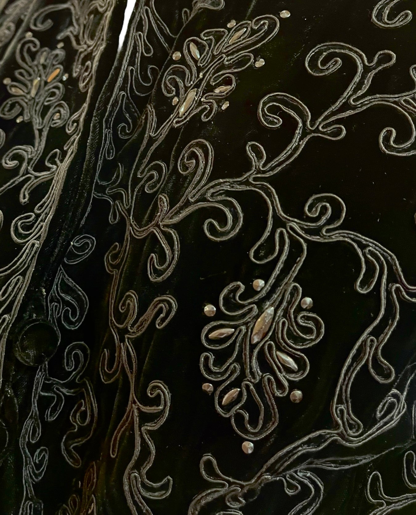 Early 1940s Black Silk Velvet Soutache Blazer DETAIL AND BEAD DETAIL PHOTO 4 OF 5