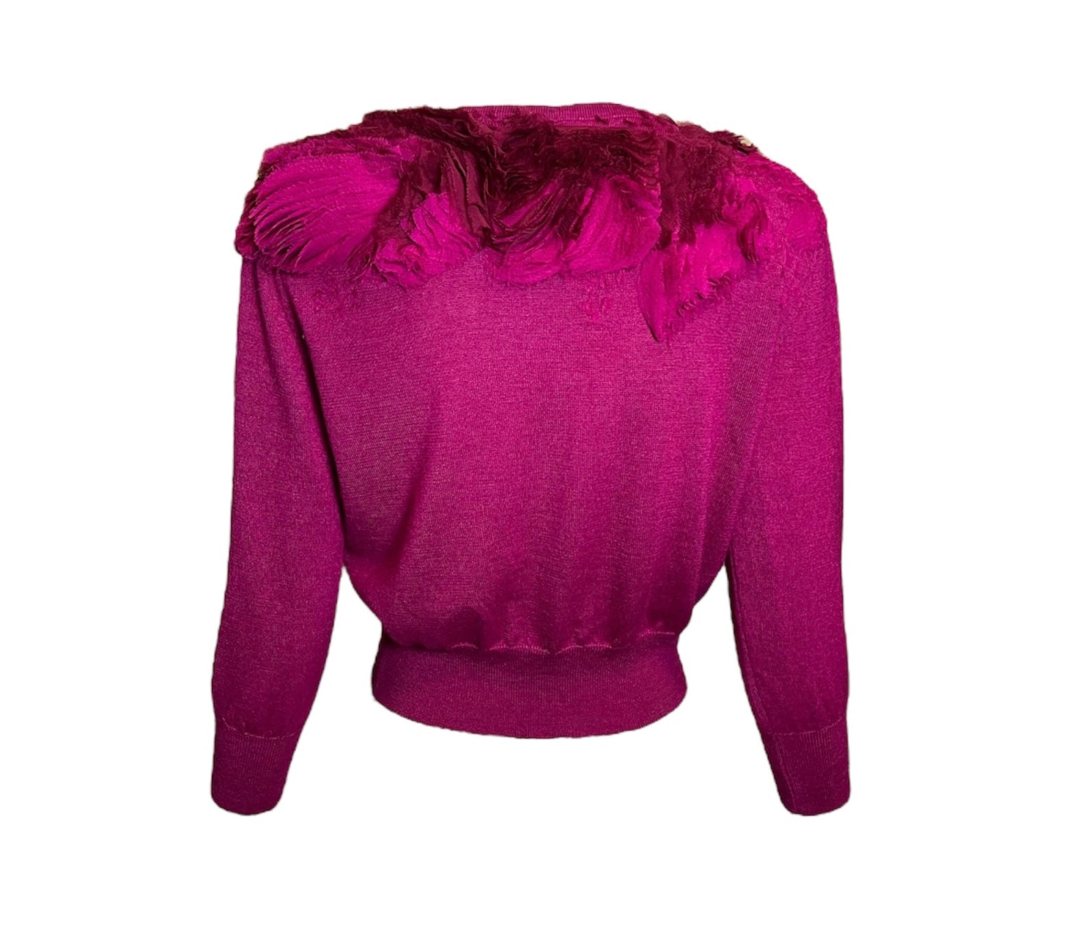 Oscar De La Renta Magenta Cashmere Sweater w/ Abstract Ruffle Collar BACK PHOTO 3 OF 6