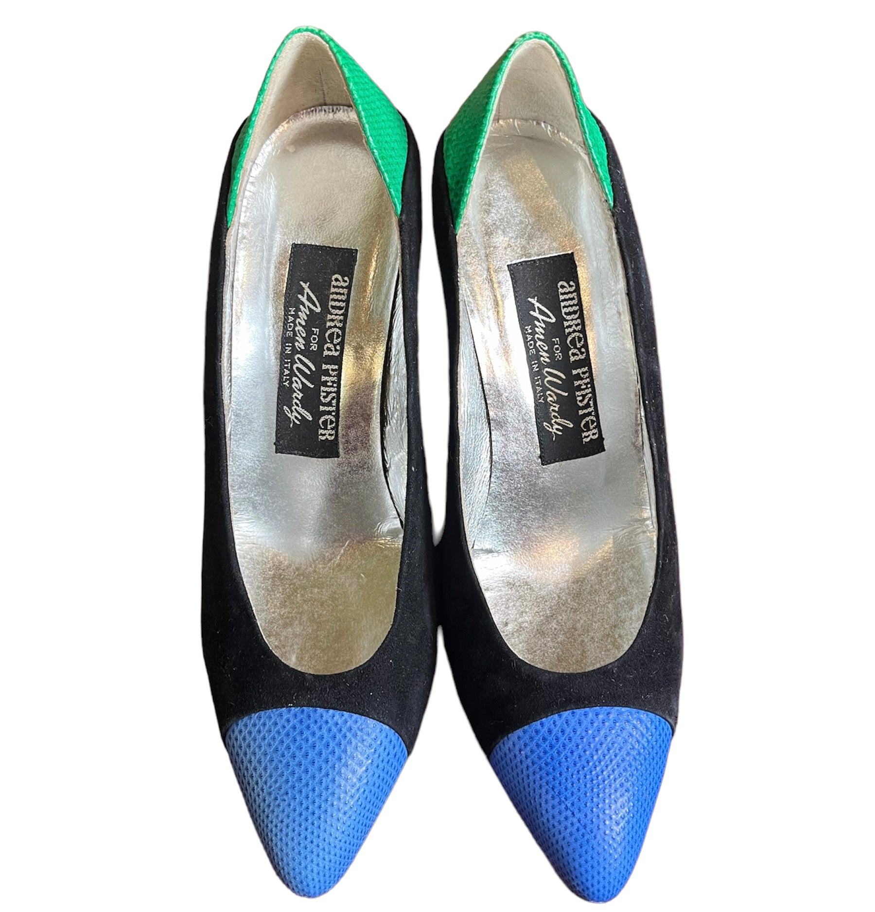 Autographed Andrea Pfister Color-Block Suede and Leather Pumps TOP VIEW PHOTO WITH LABEL 3 OF 5