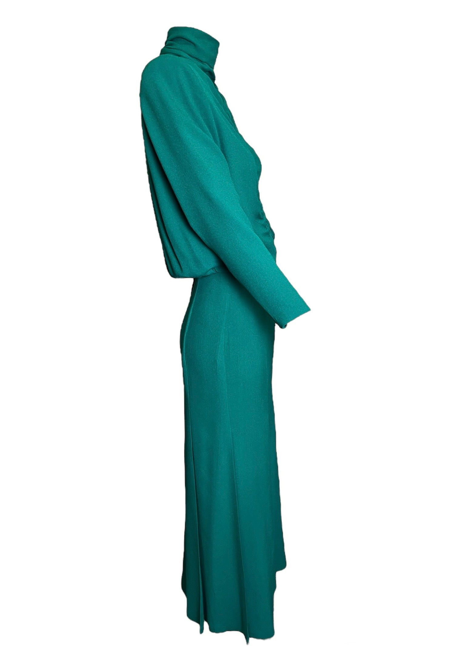 Galanos 80s Emerald Green Gown w/ Woven Front Detail SIDE PHOTO 3 OF 5