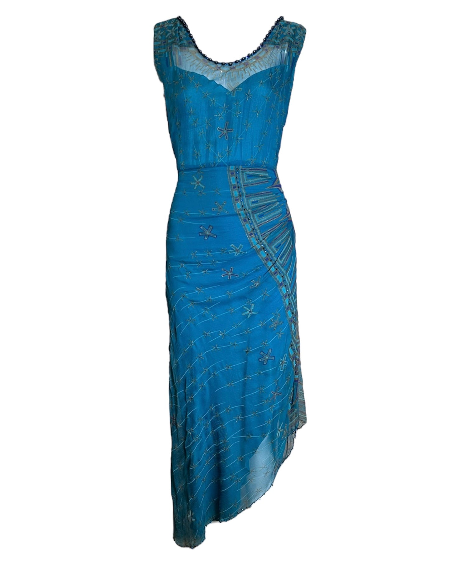 Zandra Rhodes 1970s Silk Turquoise Silk Screen Dress FRONT PHOTO 1 OF 7