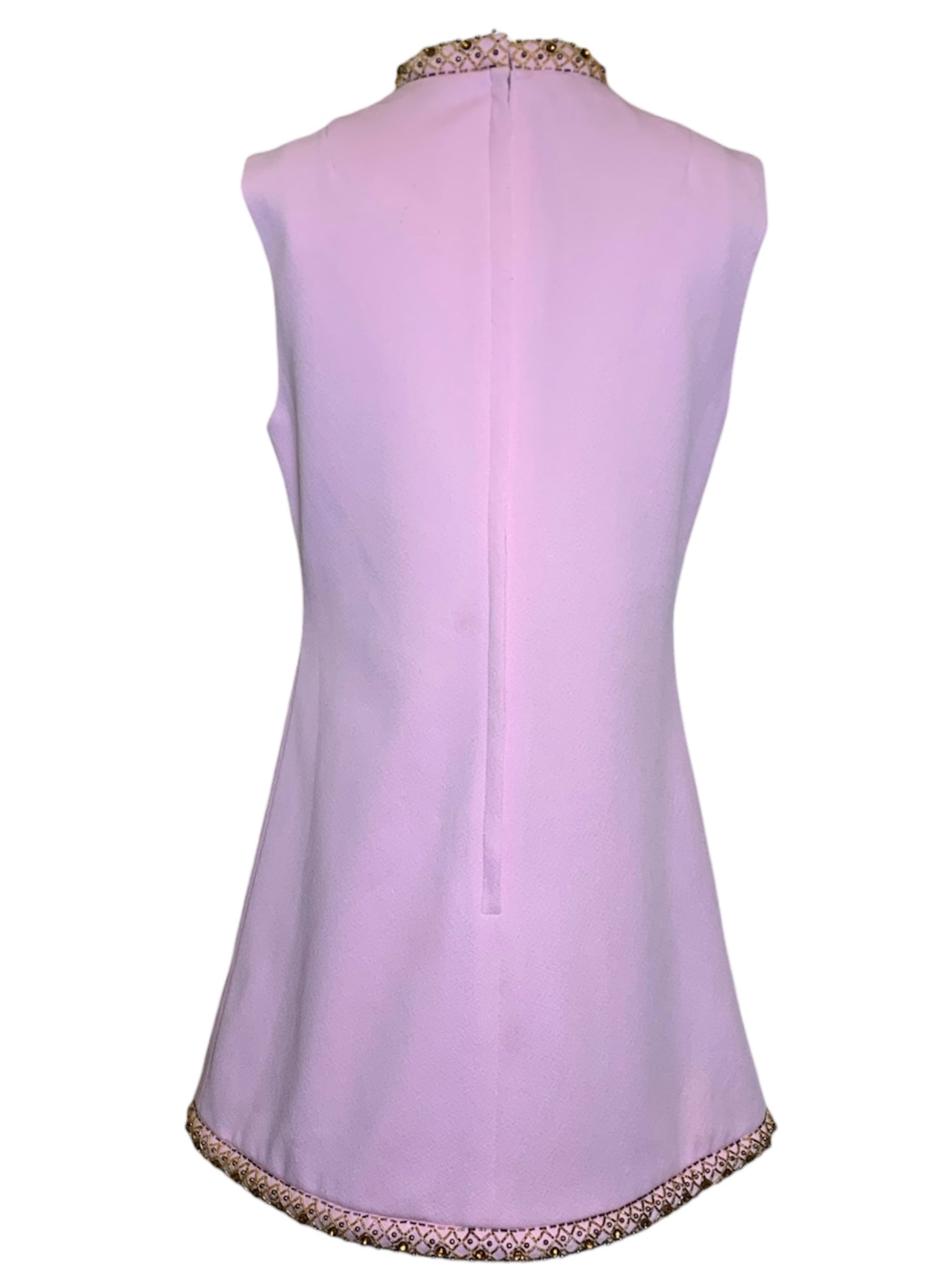 Fred Rothschild 60s Bubblegum Pink Shift Dress with Amber Embellished Collar & Hem BACK 3/5