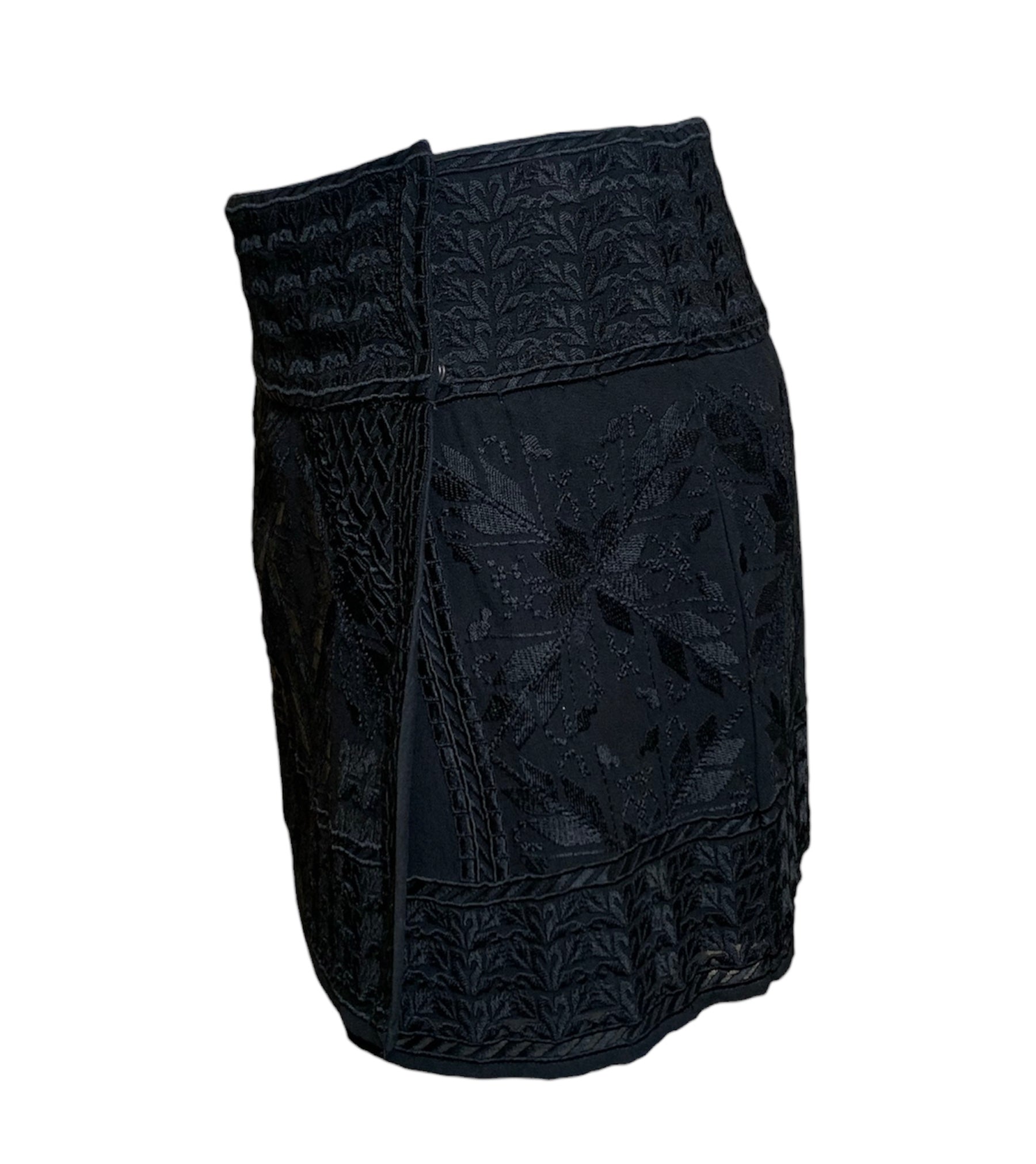 Isabel Marant Black Wrap Mini Skirt with Indian Embroidery, side