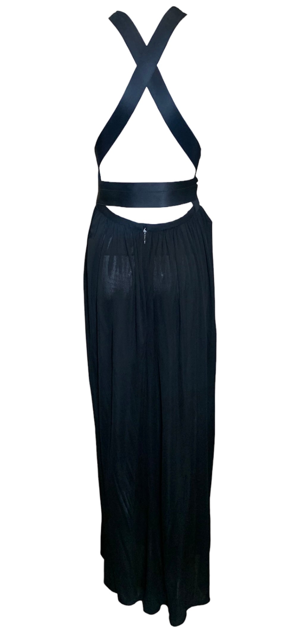 Donald Brooks '70s Black Jersey Halter Gown with Satin Ties BACK 3/6