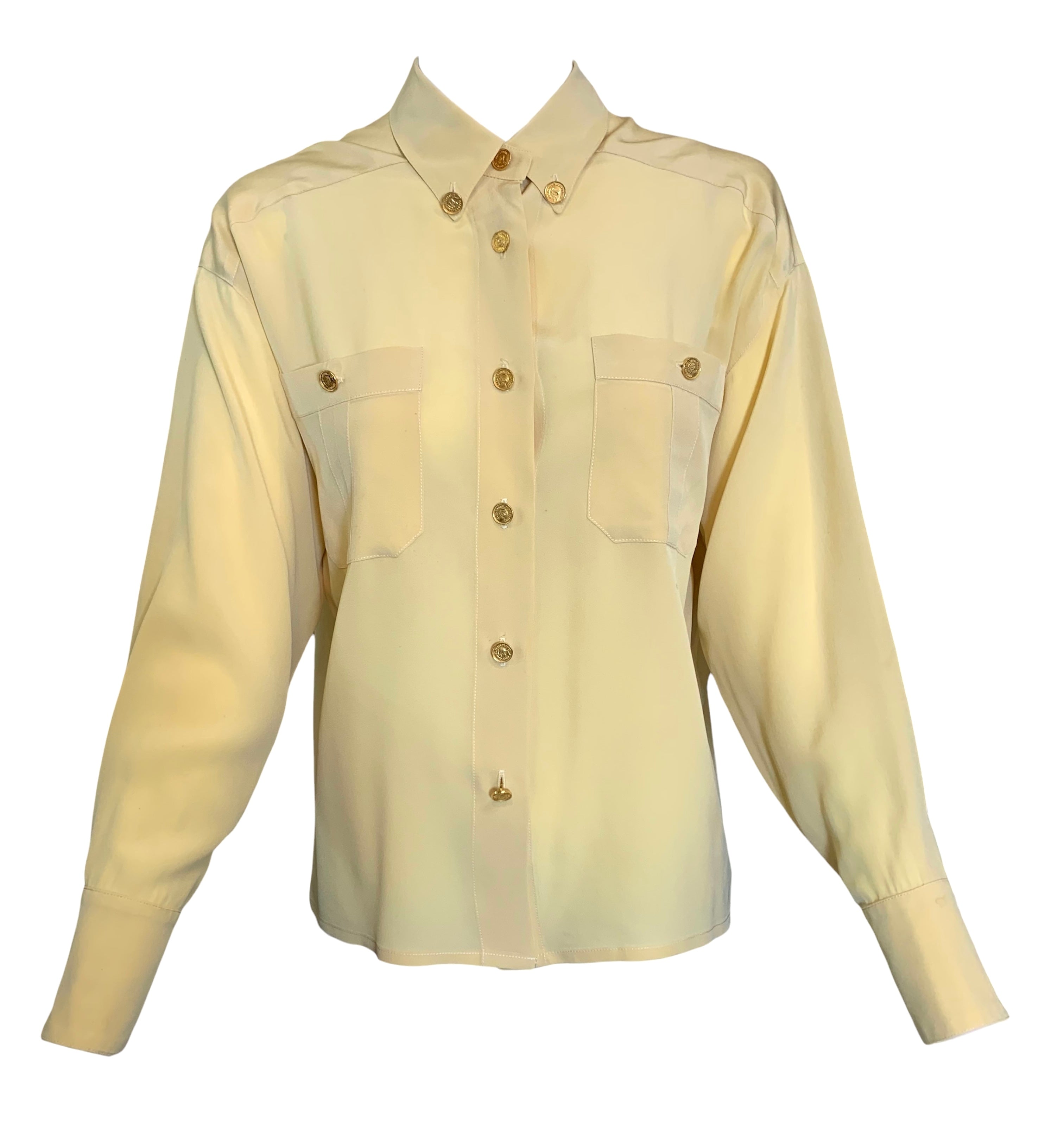 CHANEL Pale Yellow Button Up Crepe BlouseFRONT 1/5