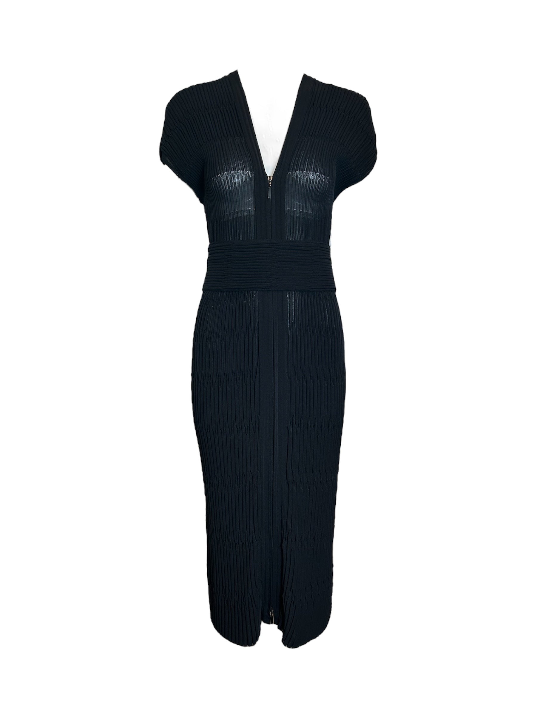 CHANEL Black Pleated Bodycon Dress + Belt FRONT PHOTO 1 OF 7
