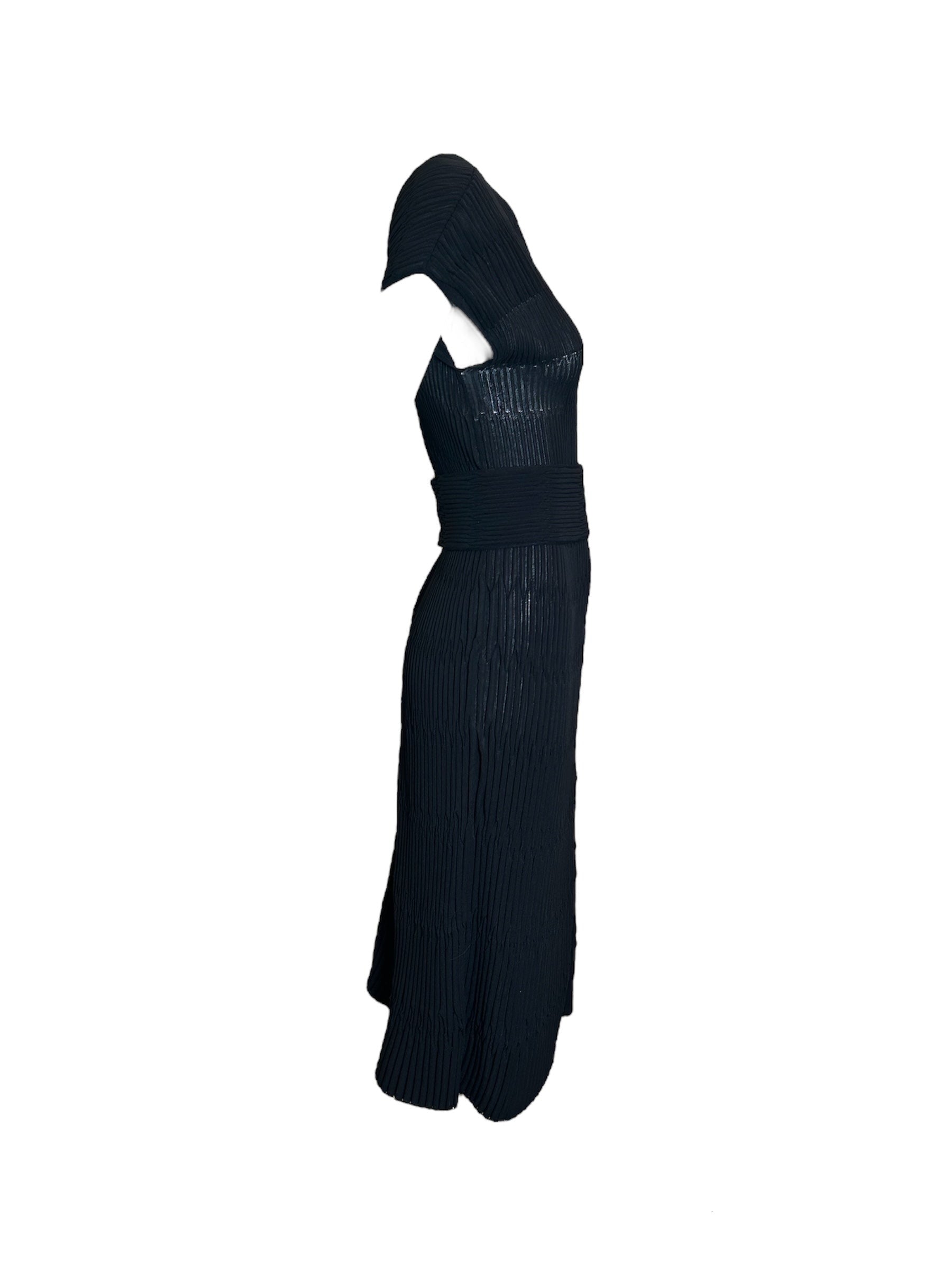 CHANEL Black Pleated Bodycon Dress + Belt SIDE PHOTO 4 OF 7
