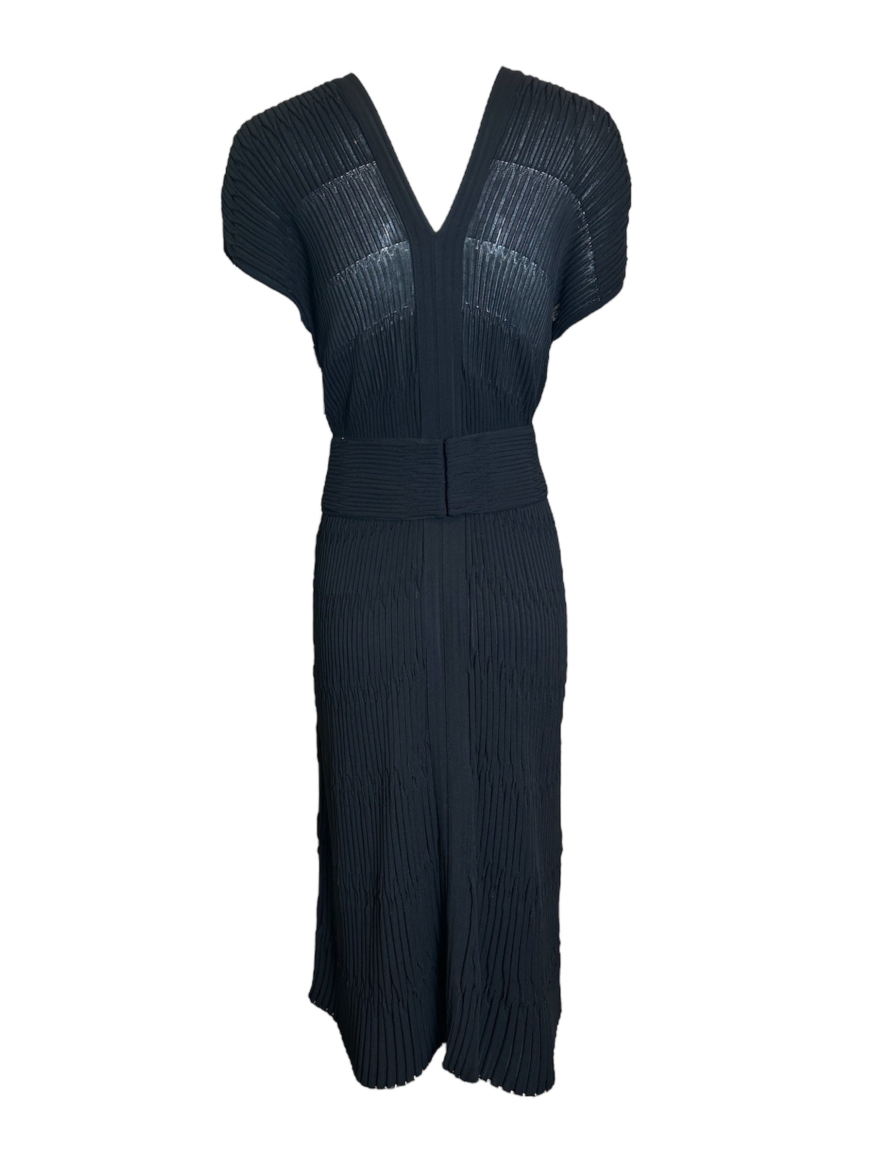 CHANEL Black Pleated Bodycon Dress + Belt BACK PHOTO 2 OF 7