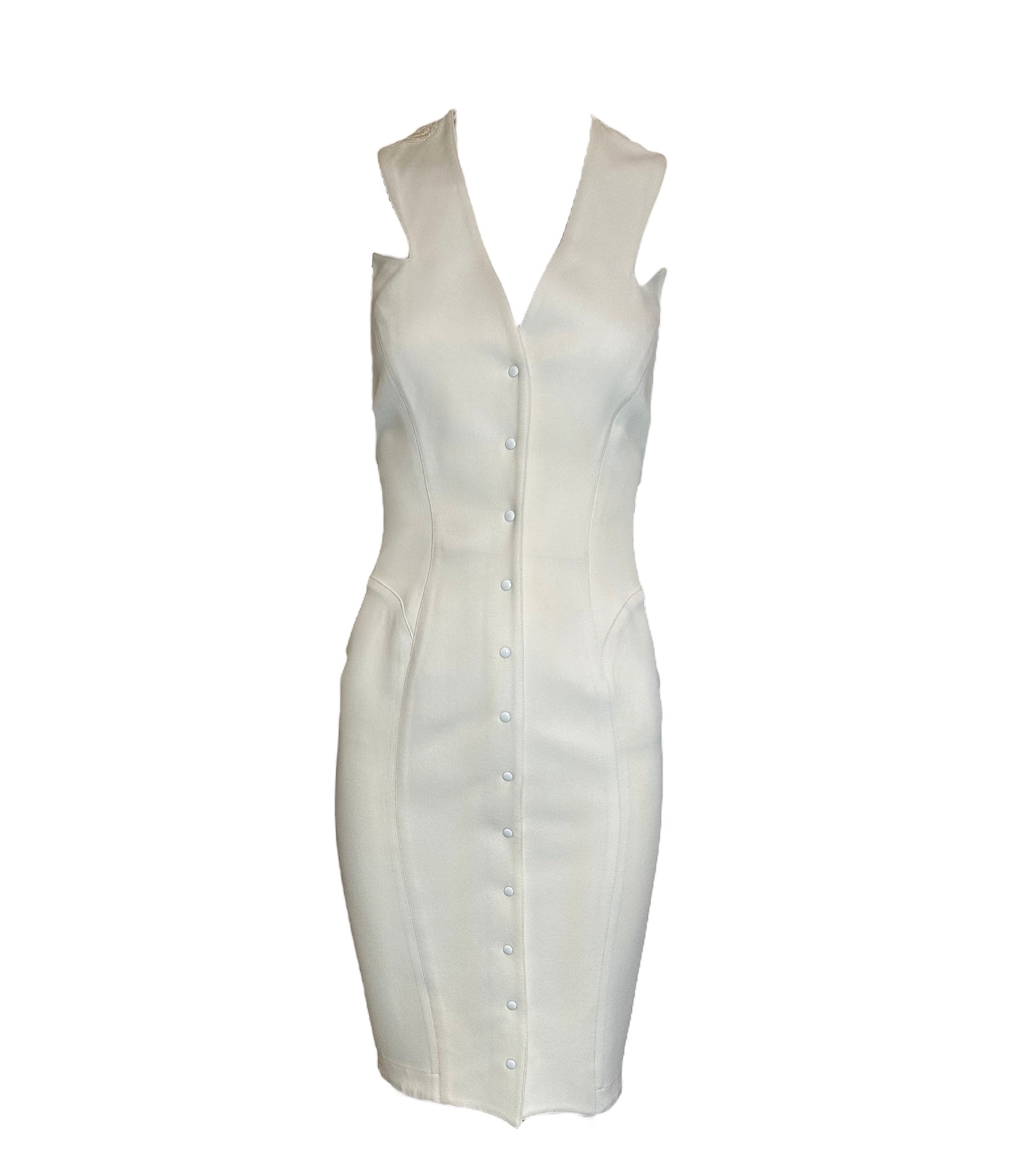 Mugler 80s White Crepe Dress with Snap Front and Peekaboo Back FRONT PHOTO 1 OF 4