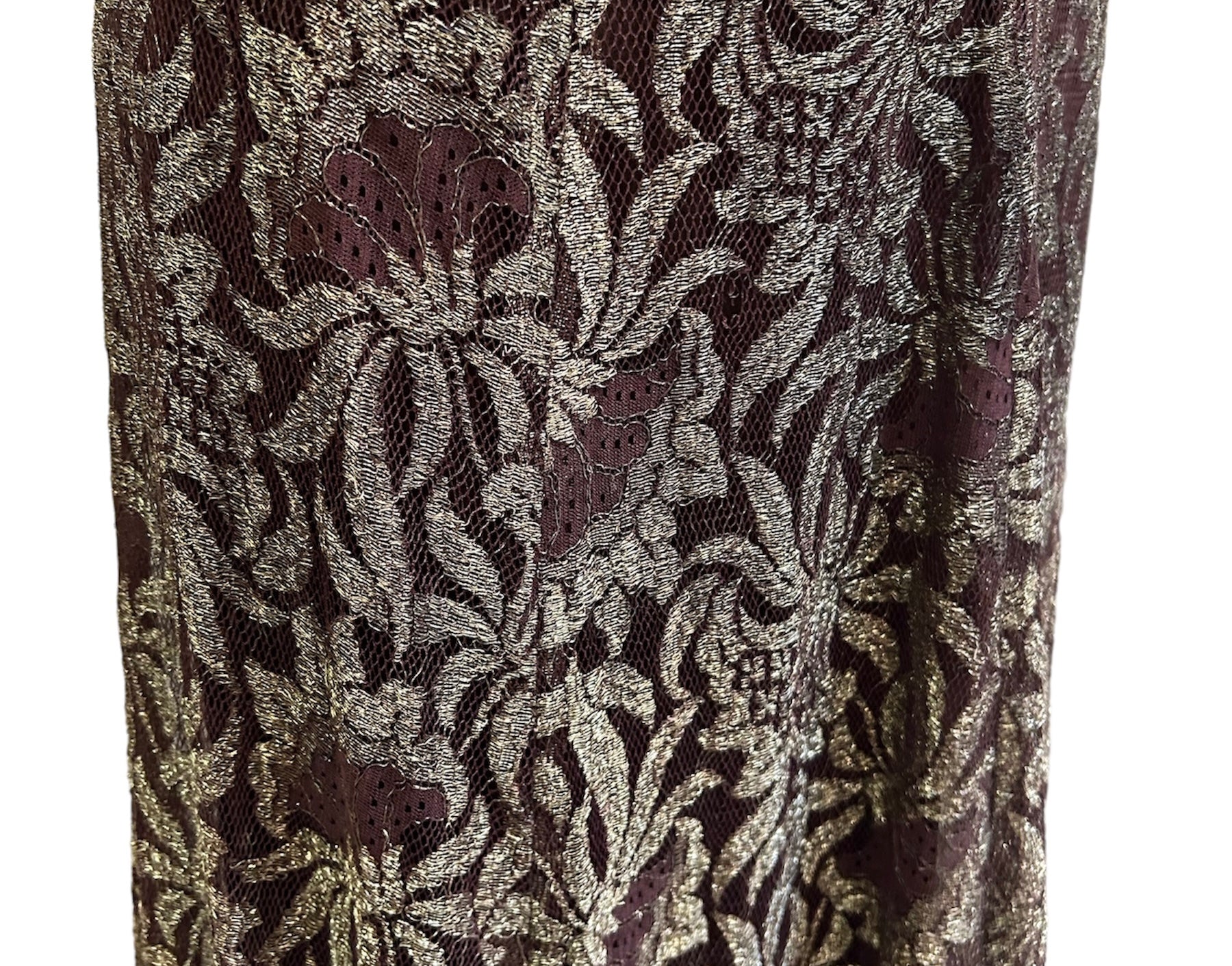 1930s Brown Lace & Gold Lame Gown w/ Belt DETAIL SHOT 4 OF 4