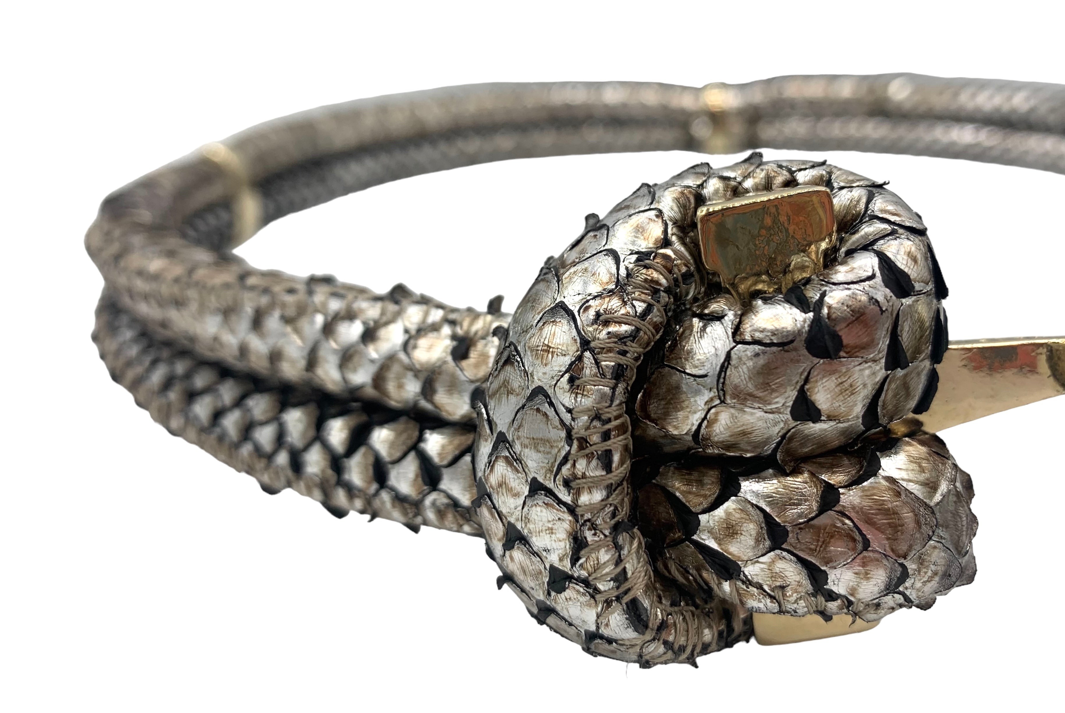 Oscar de la Renta Metallic Snakeskin Leather Knotted Belt, knot