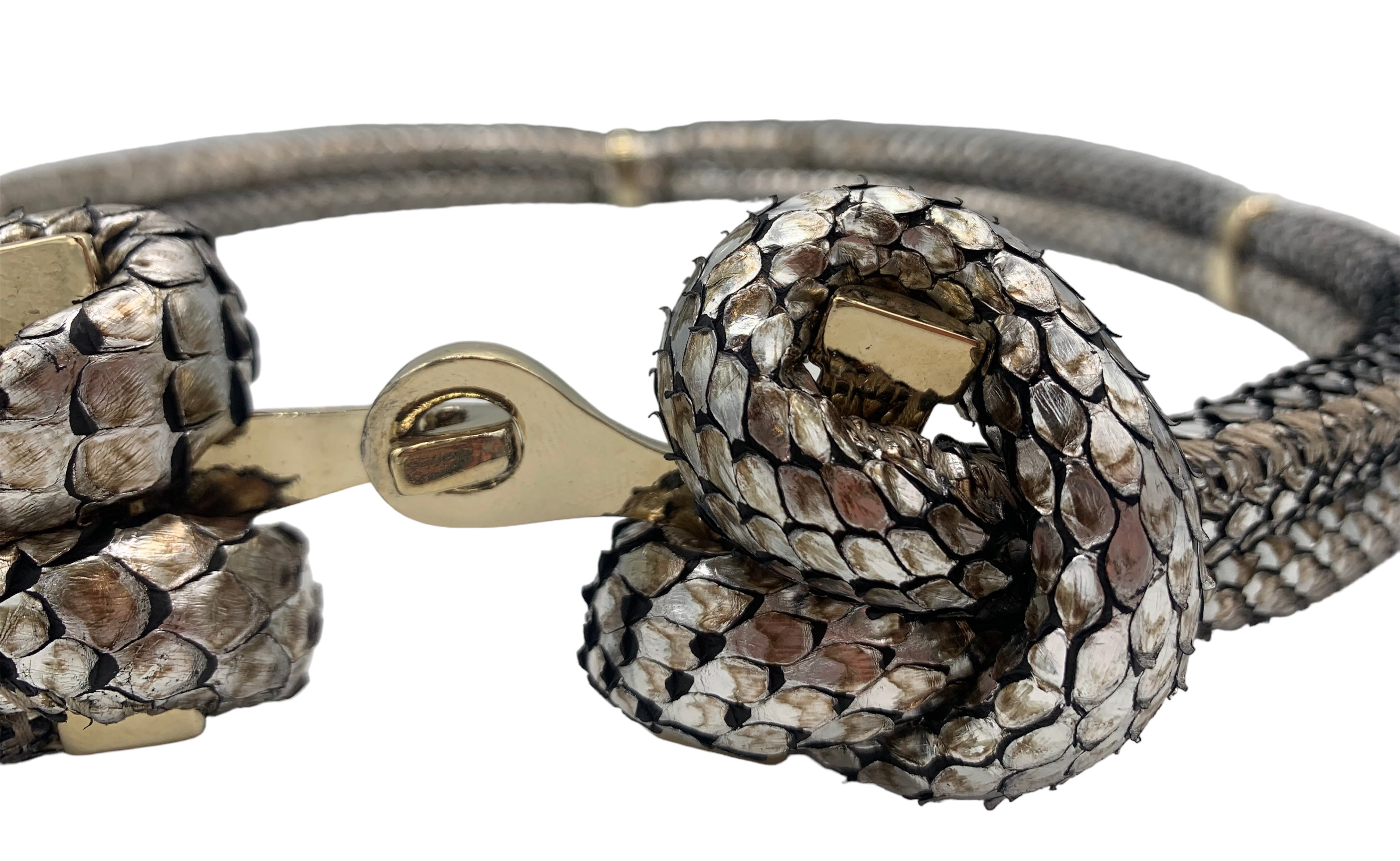 Oscar de la Renta Metallic Snakeskin Leather Knotted Belt, knot 2