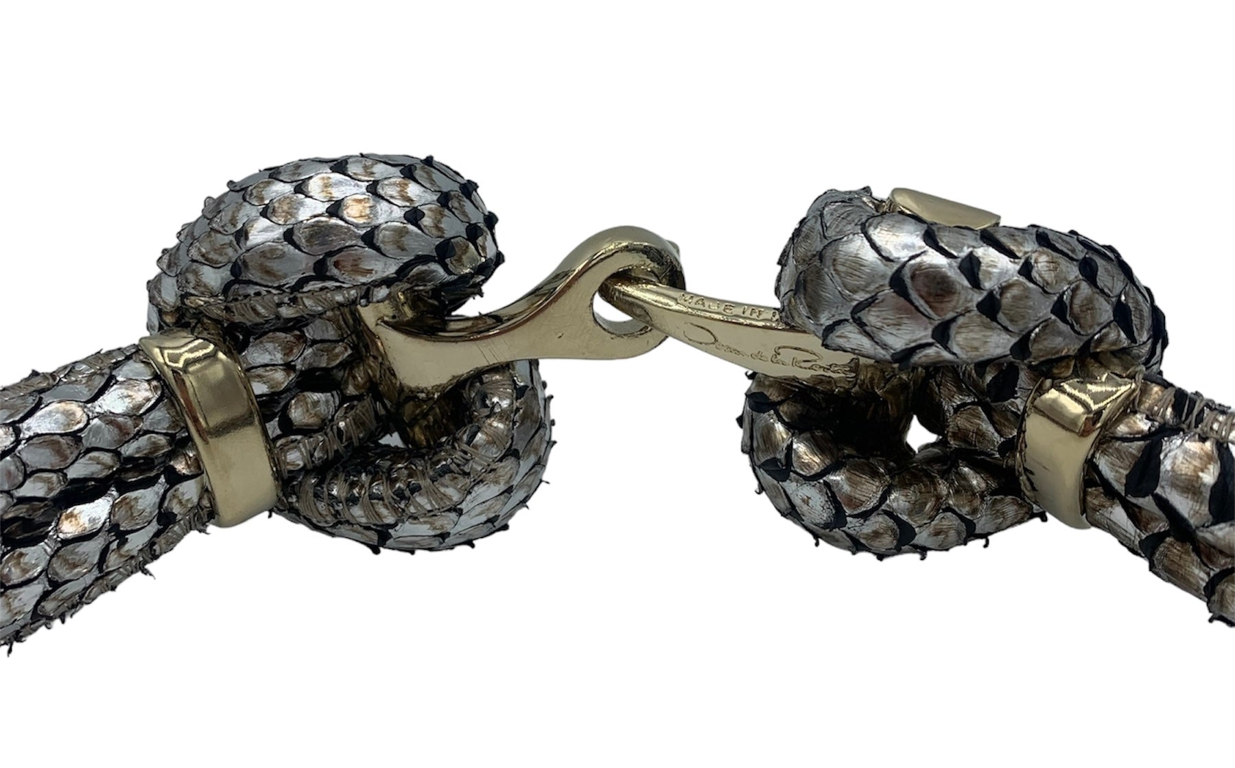 Oscar de la Renta Metallic Snakeskin Leather Knotted Belt, brand