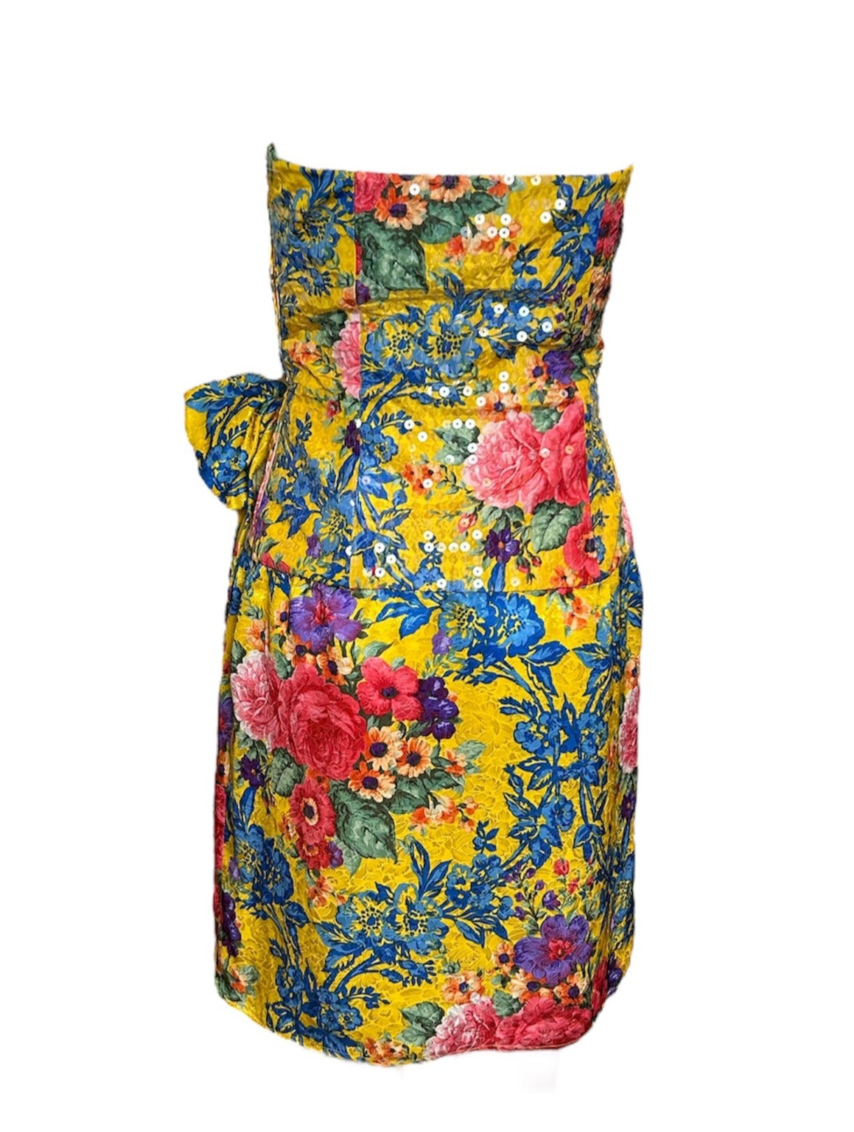  Bellville Sassoon Yellow Floral Silk & Sequined Cocktail Dress BACK PHOTO 4 OF 6