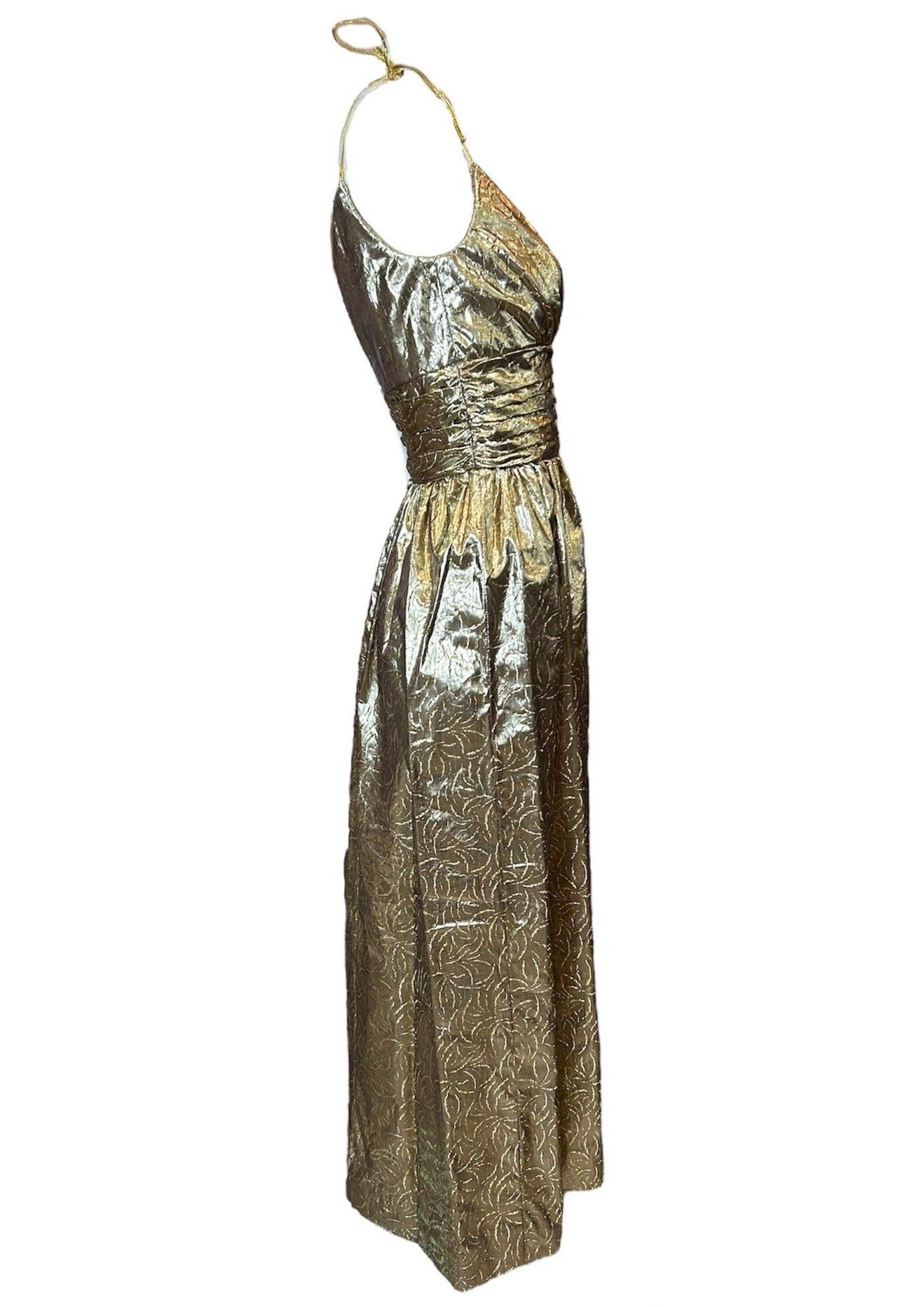 1960s Golden Bond Girl Lame Gown SIDE PHOTO 4 OF 5