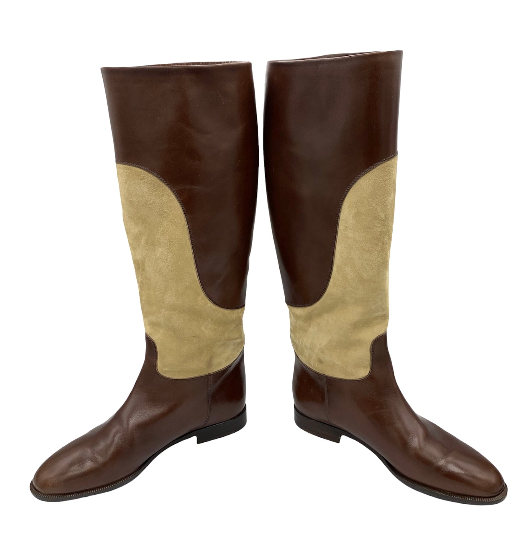Gucci Brown Leather & Tan Suede Two Tone Riding Boots