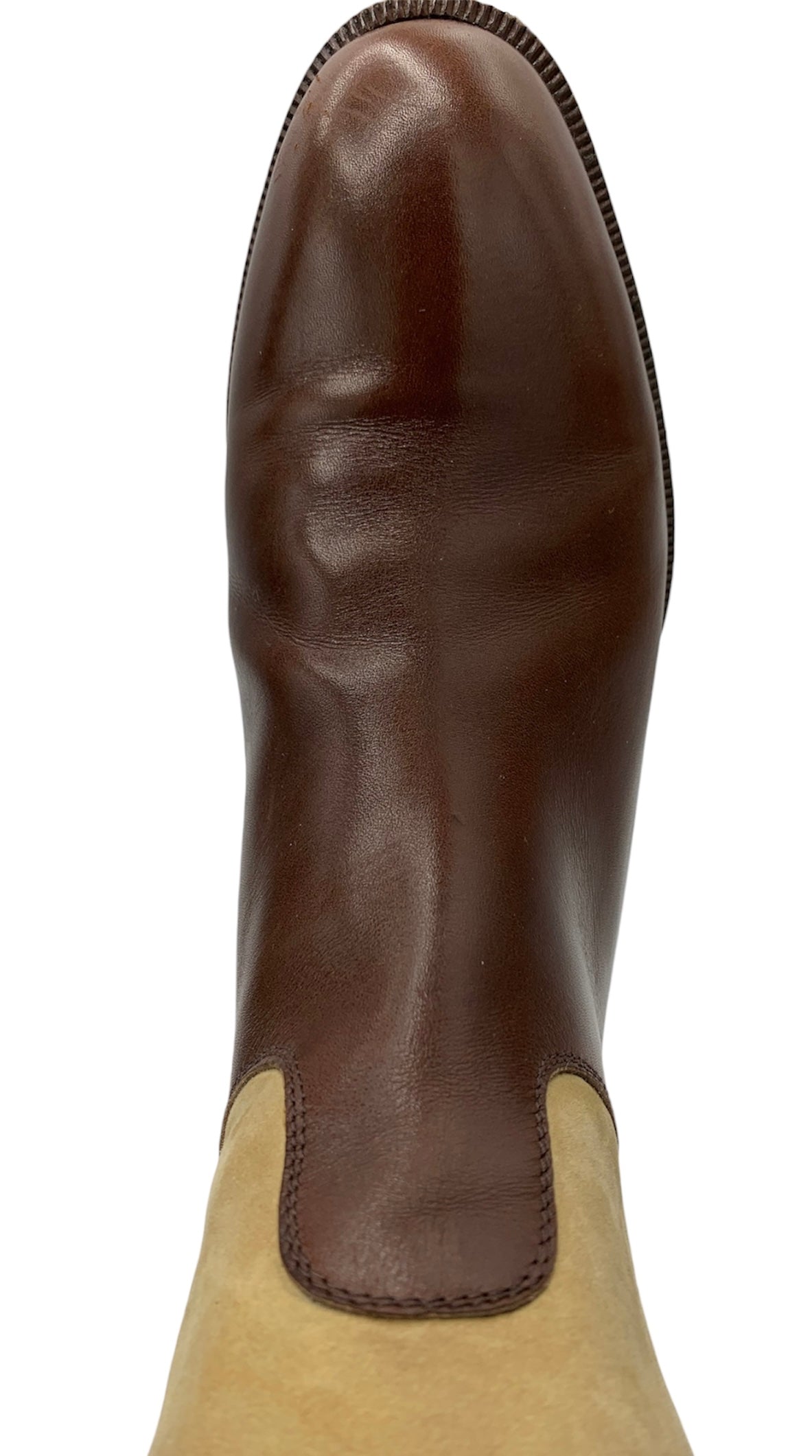 Gucci Brown Leather & Tan Suede Two Tone Riding Boots, toe