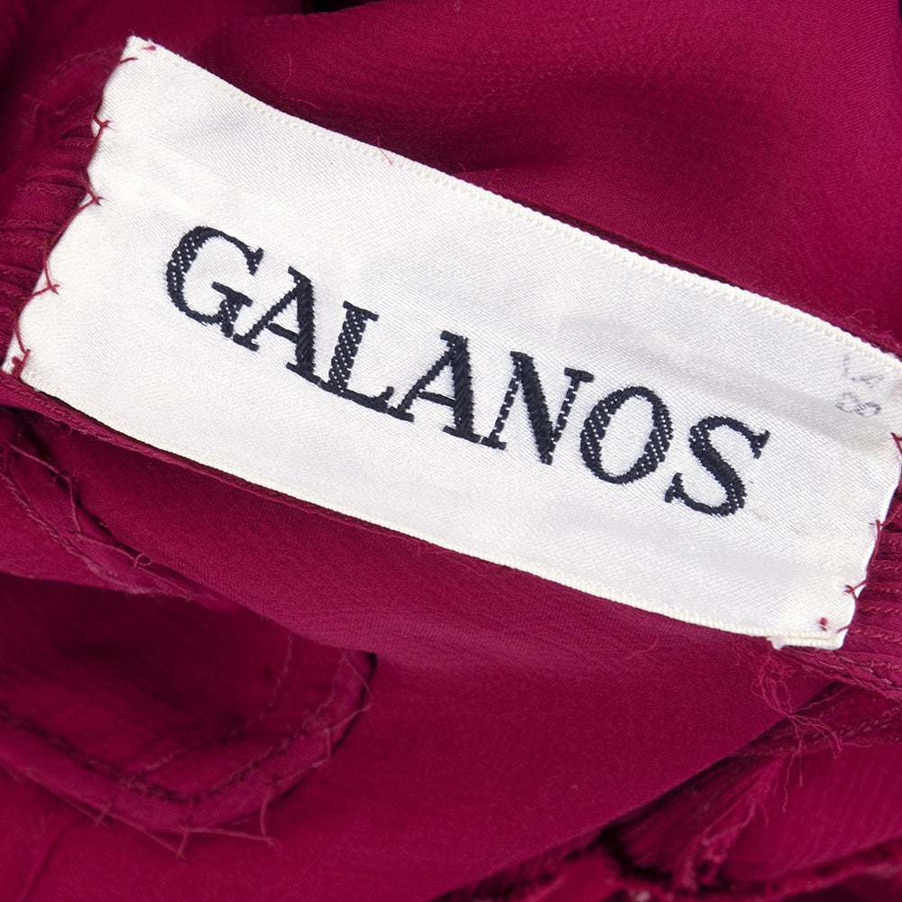 Vintage GALANOS 80s Red Ruffled Chiffon Cocktail Dress, label