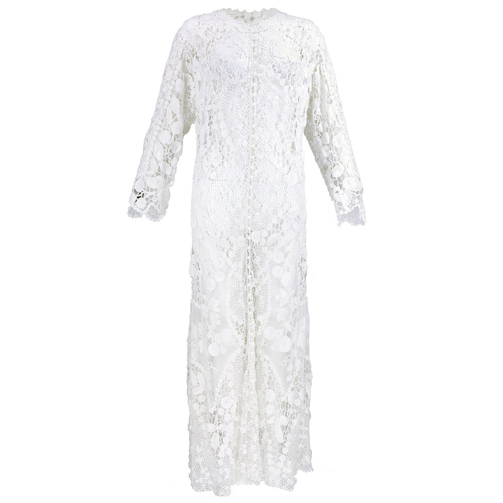 Vintage Edwardian White Irish Crochet Full Length Dress