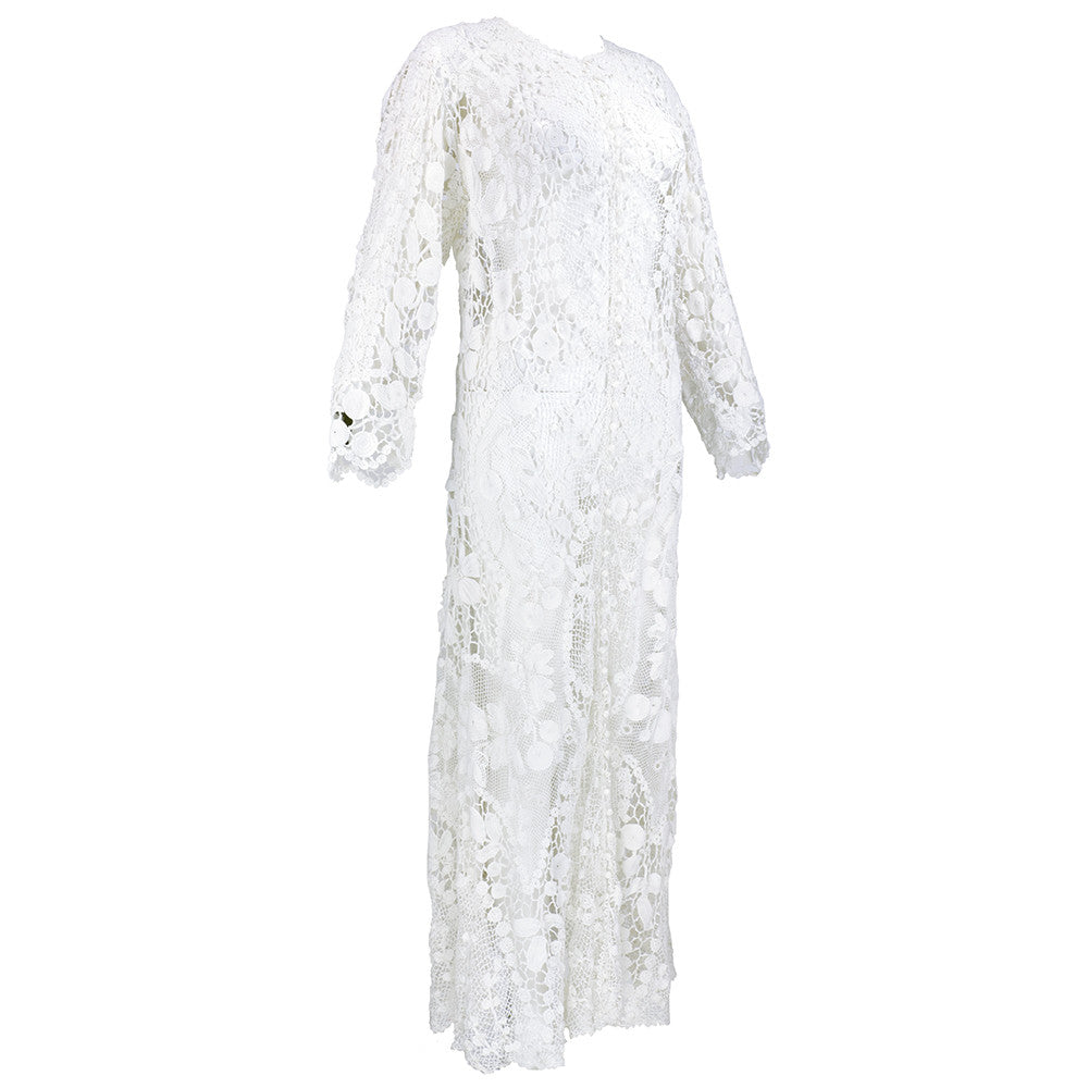 Vintage Edwardian White Irish Crochet Full Length Dress, side