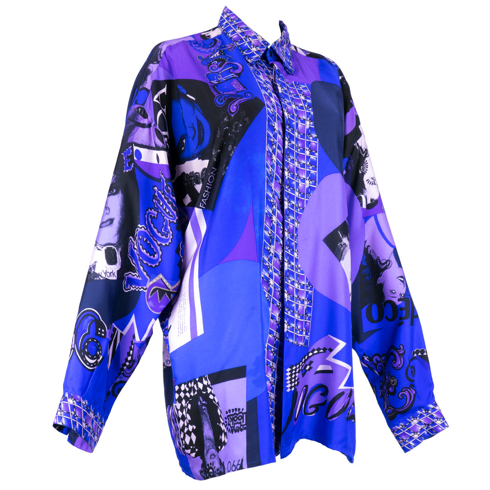 Vintage VERSACE 80s Silk Fashion-Print Oversized Shirt, side