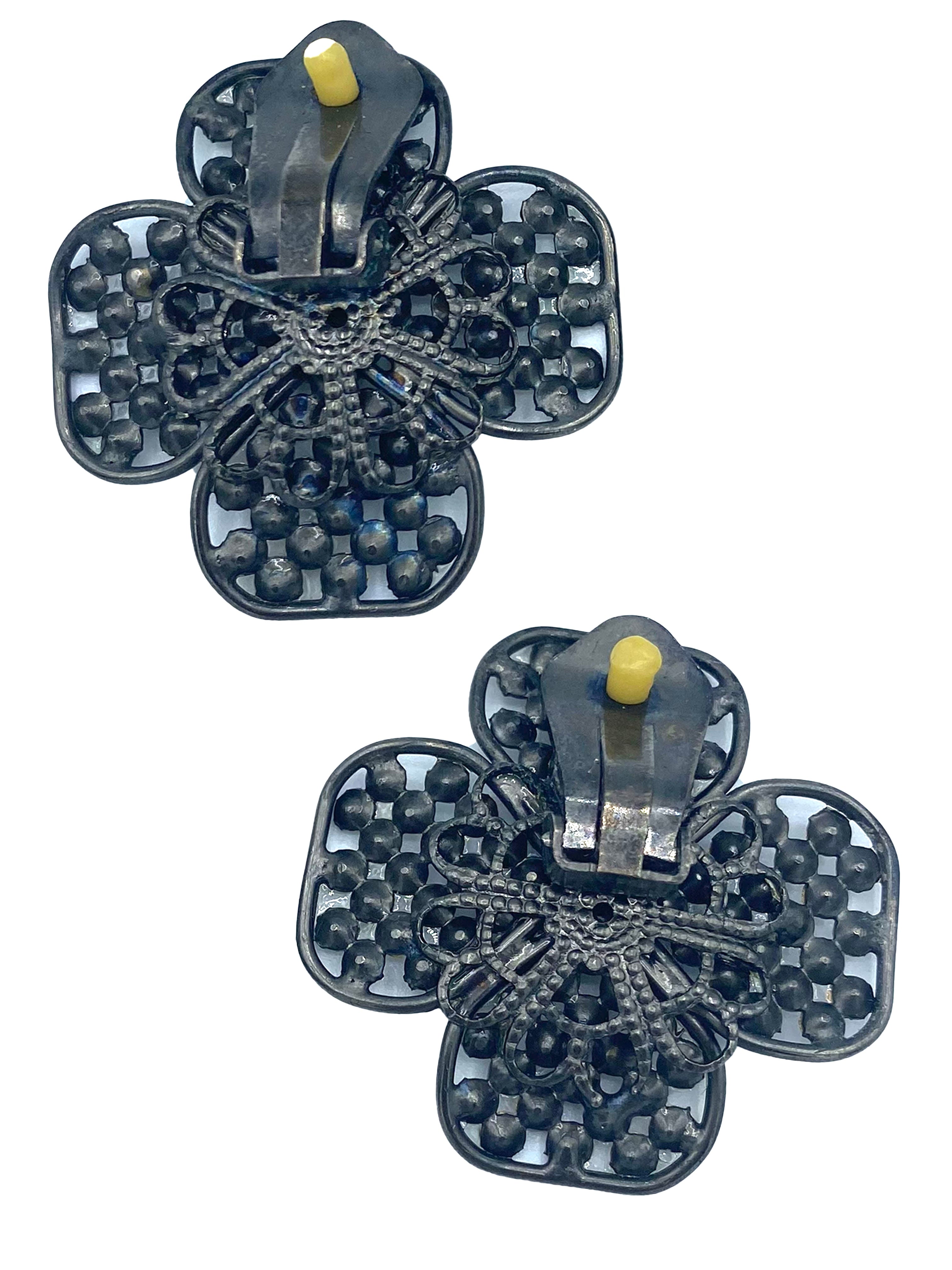 90s Four Leaf Clover Earrings with Sparkling Rhinestones BACK 2 of 3