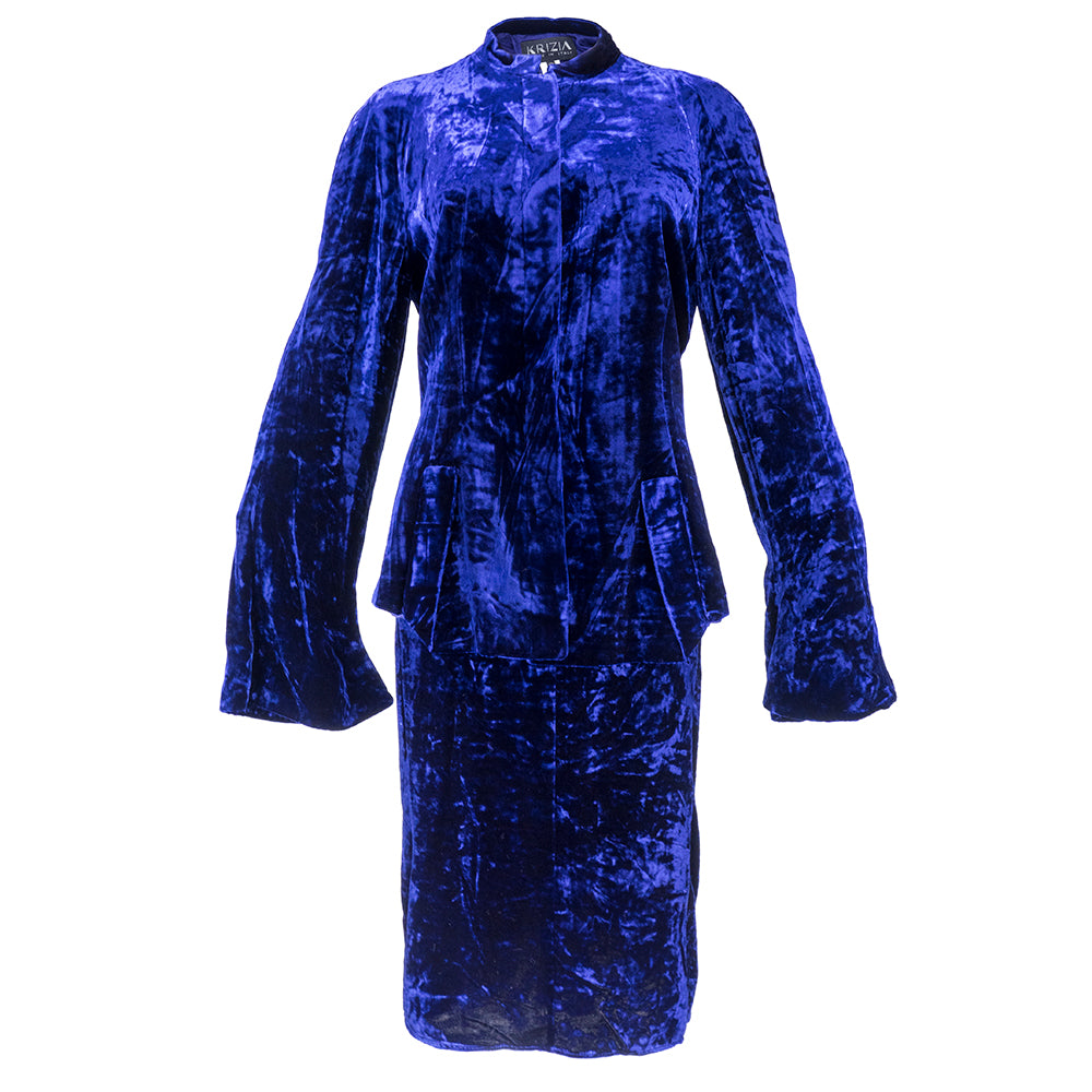 Vintage KRIZIA 90s Midnight Blue Velvet Skirt Suit