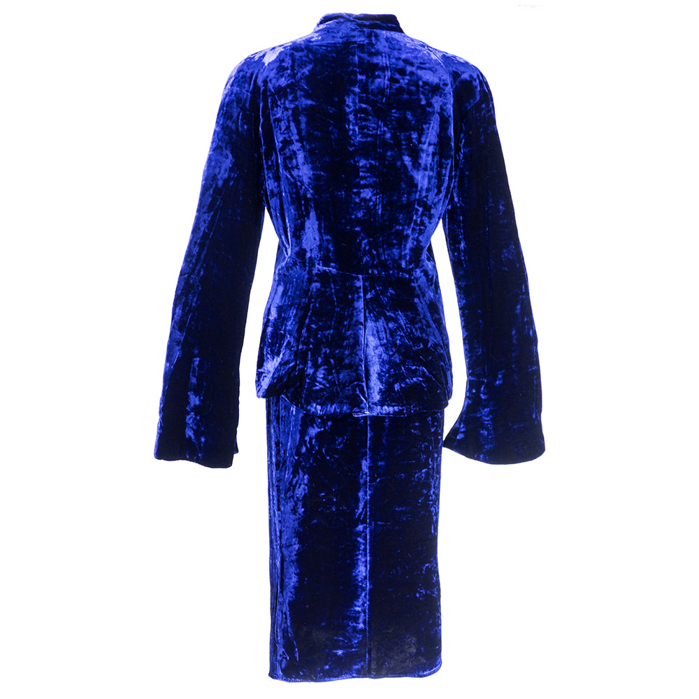 Vintage KRIZIA 90s Midnight Blue Velvet Skirt Suit, back