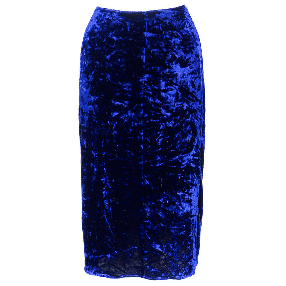 Vintage KRIZIA 90s Midnight Blue Velvet Skirt Suit, skirt