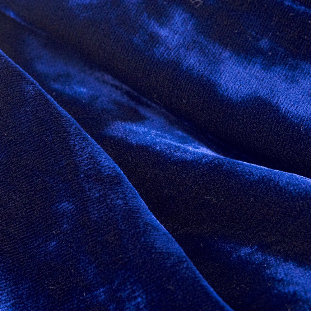 Vintage KRIZIA 90s Midnight Blue Velvet Skirt Suit, close up