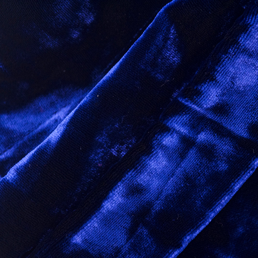 Vintage KRIZIA 90s Midnight Blue Velvet Skirt Suit, close up 2